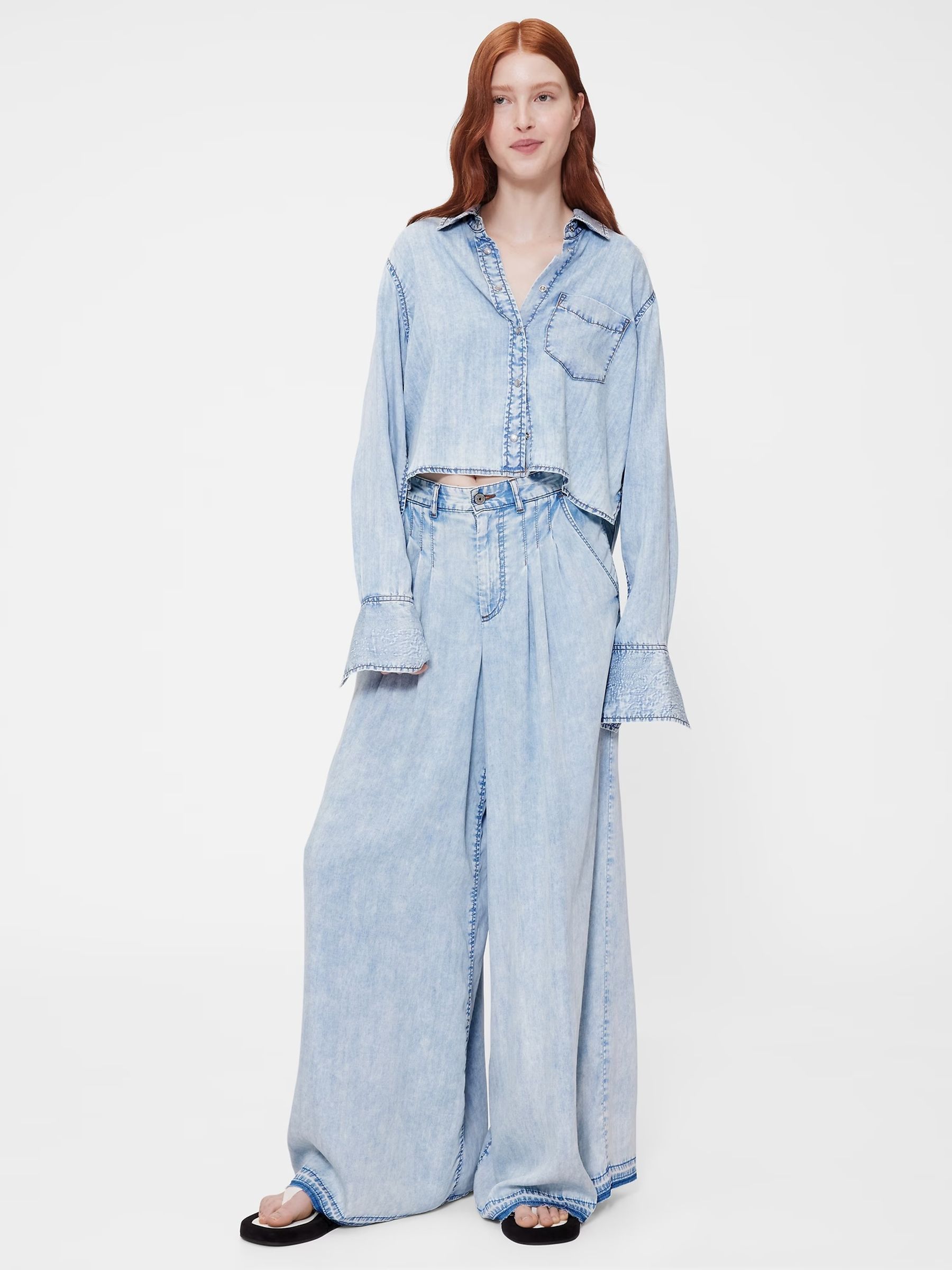GapStudio Blue Draped Denim Crop Shirt - Image 4 of 7