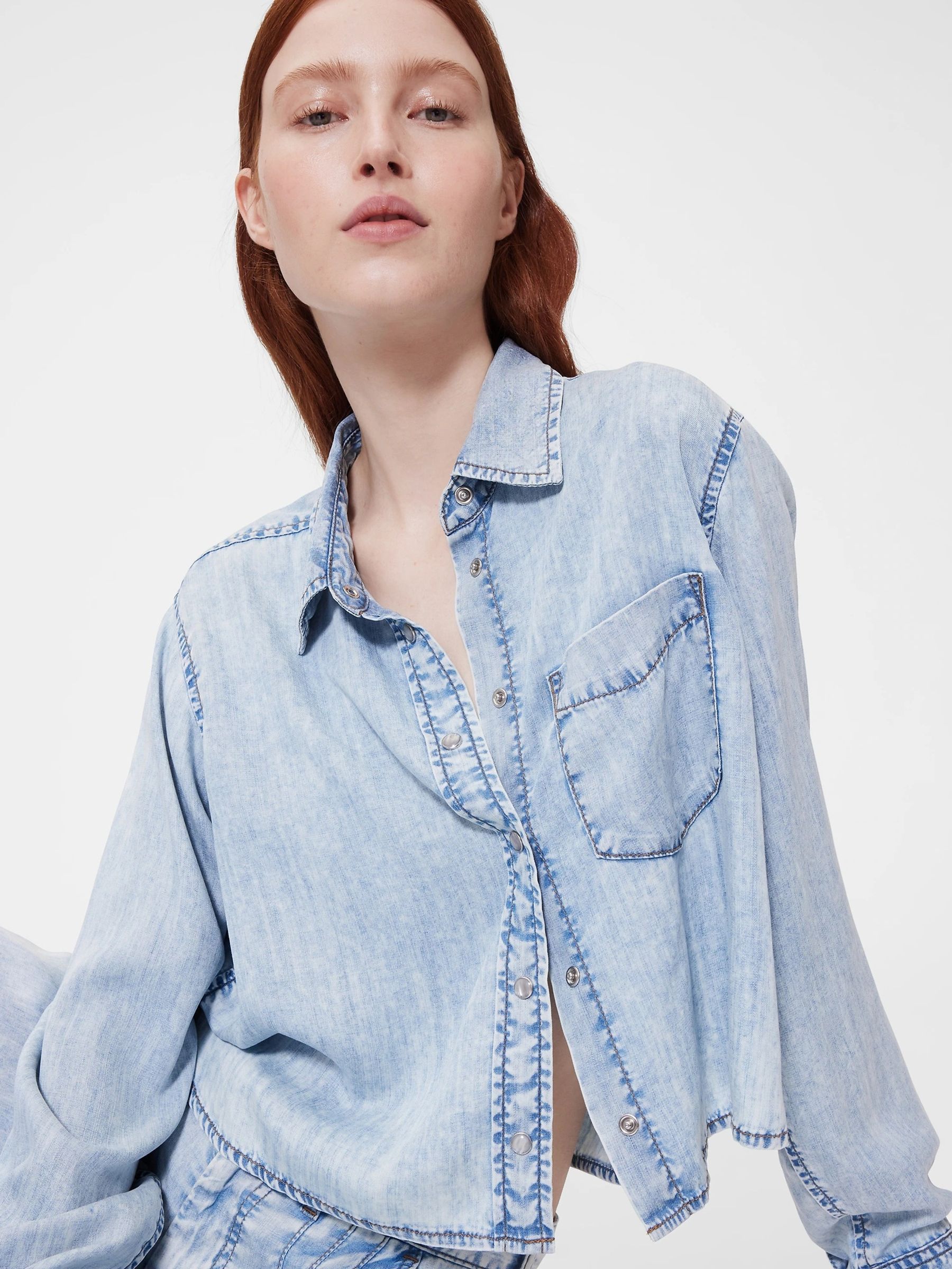 GapStudio Blue Draped Denim Crop Shirt - Image 6 of 7