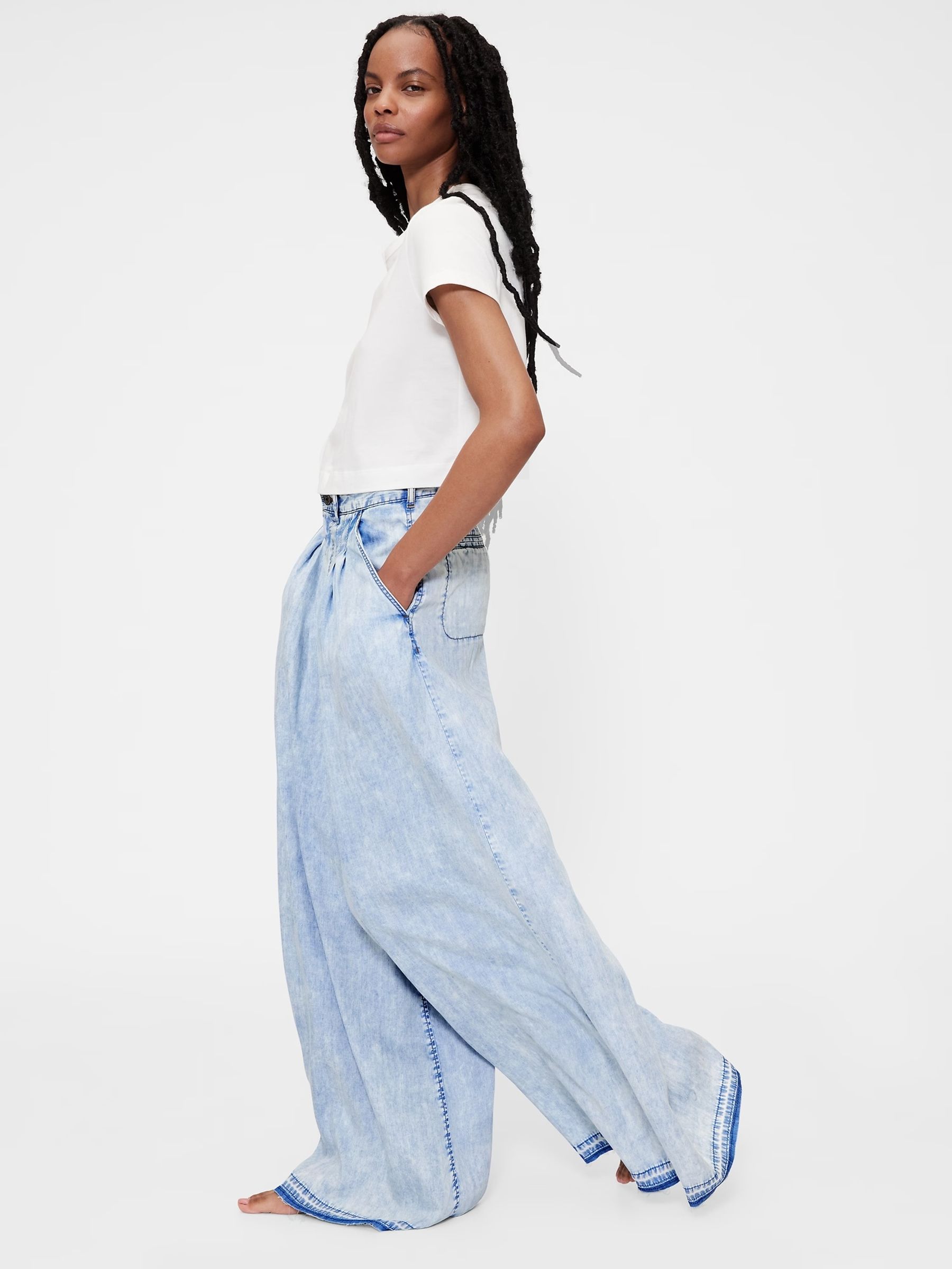 GapStudio Blue High Rise Draped Denim Jeans - Image 3 of 6