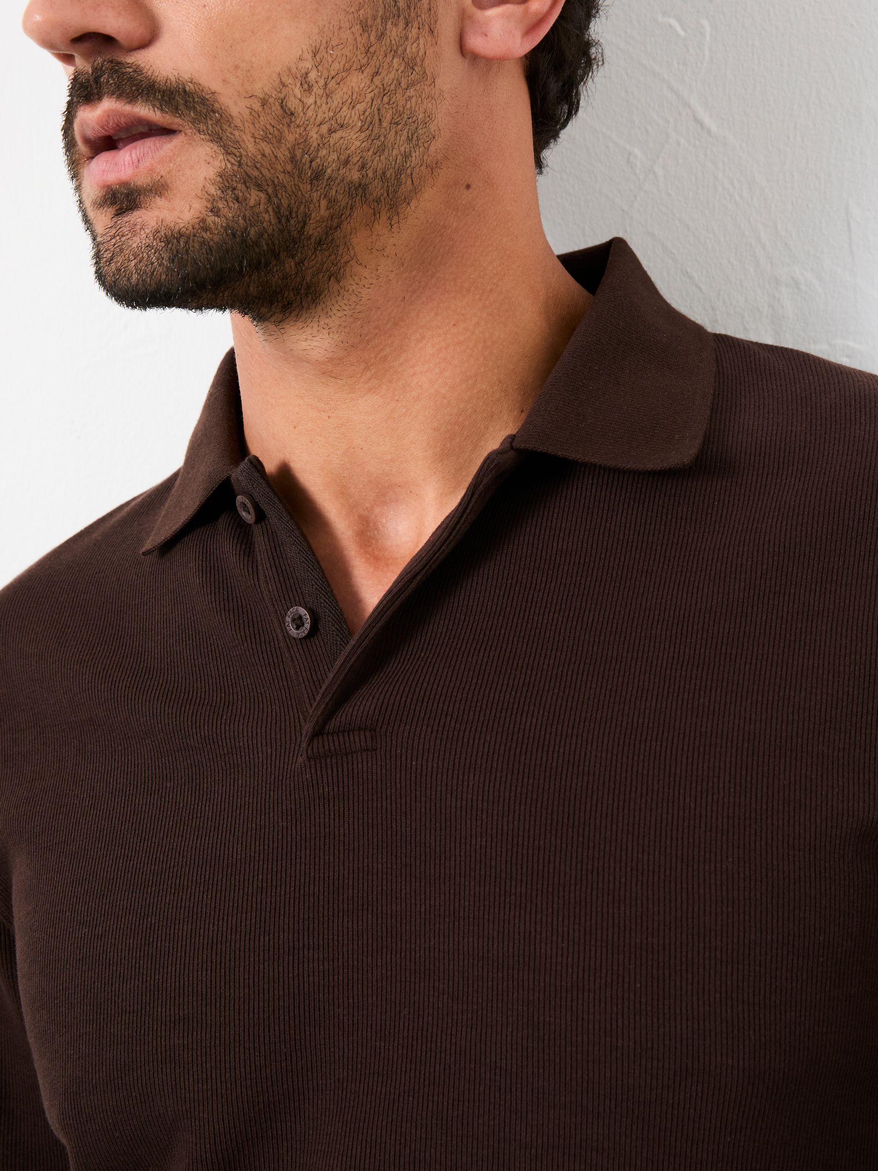 Ayr Chocolate Brown Long Sleeve Ribbed Polo | FatFace USA