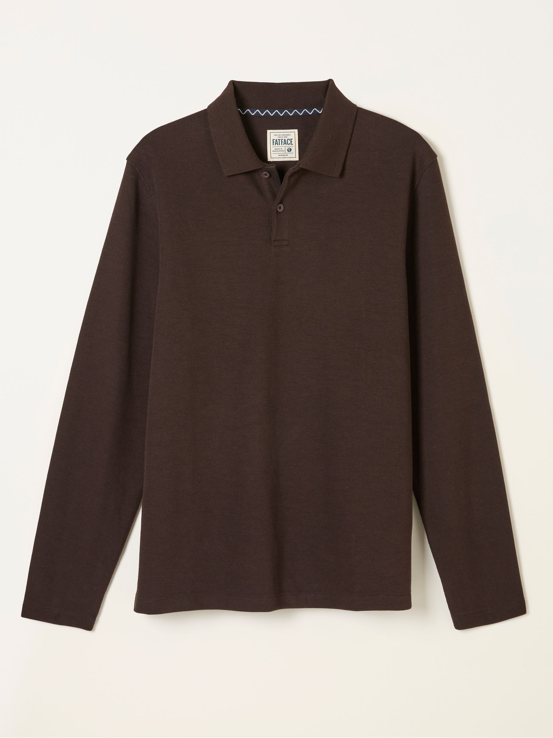 Ayr Chocolate Brown Long Sleeve Ribbed Polo | FatFace USA
