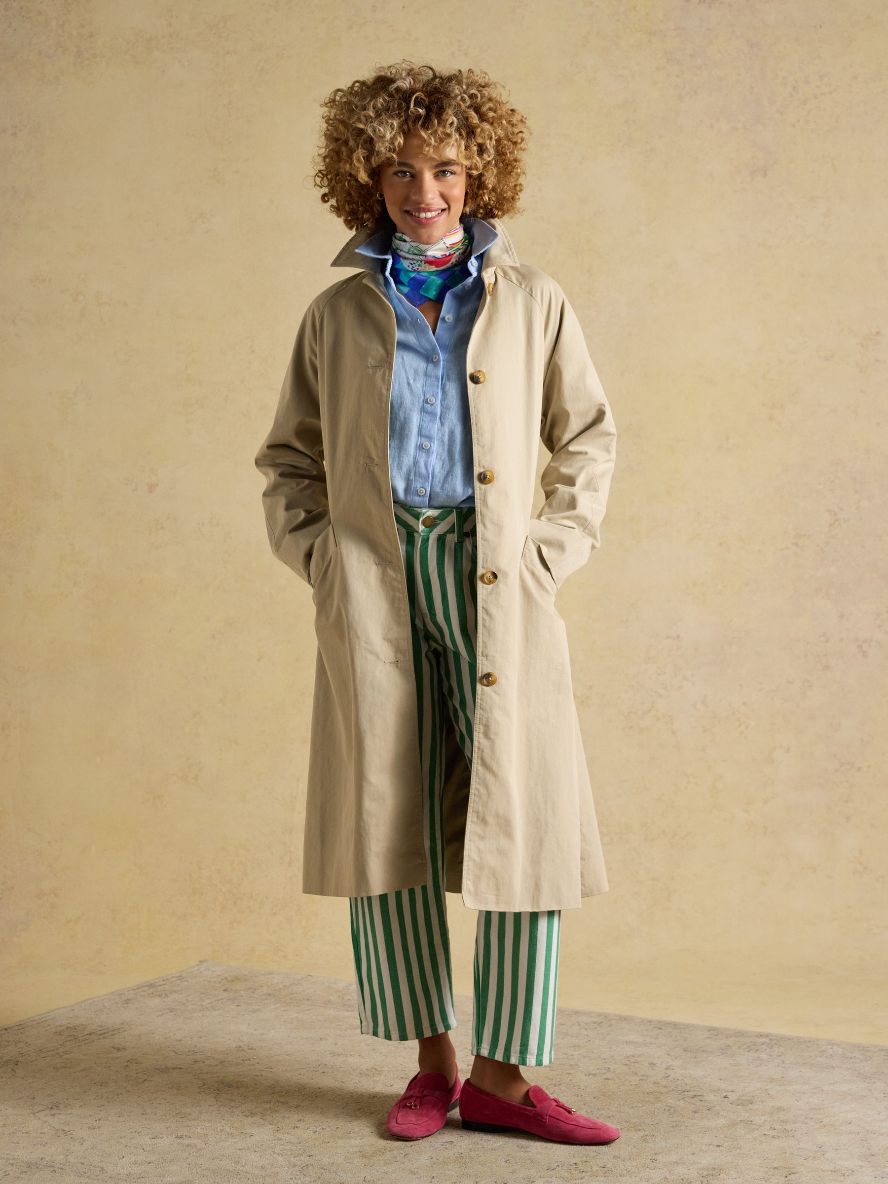 Beige Showerproof Single Breasted Trench Coat With Belt - Image 6 of 13