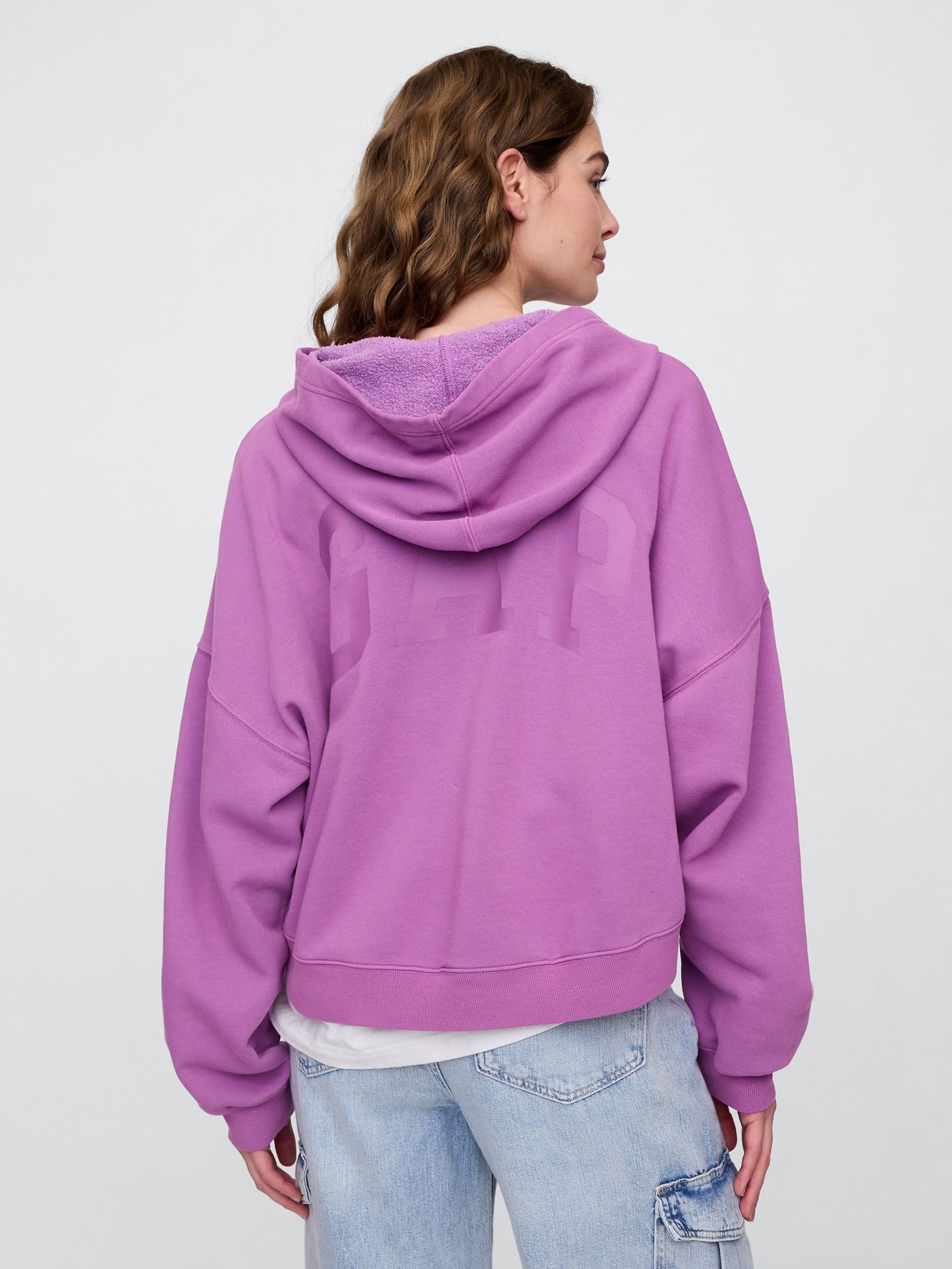 Purple Relaxed Mini-Logo Cropped Hoodie - Image 2 of 3