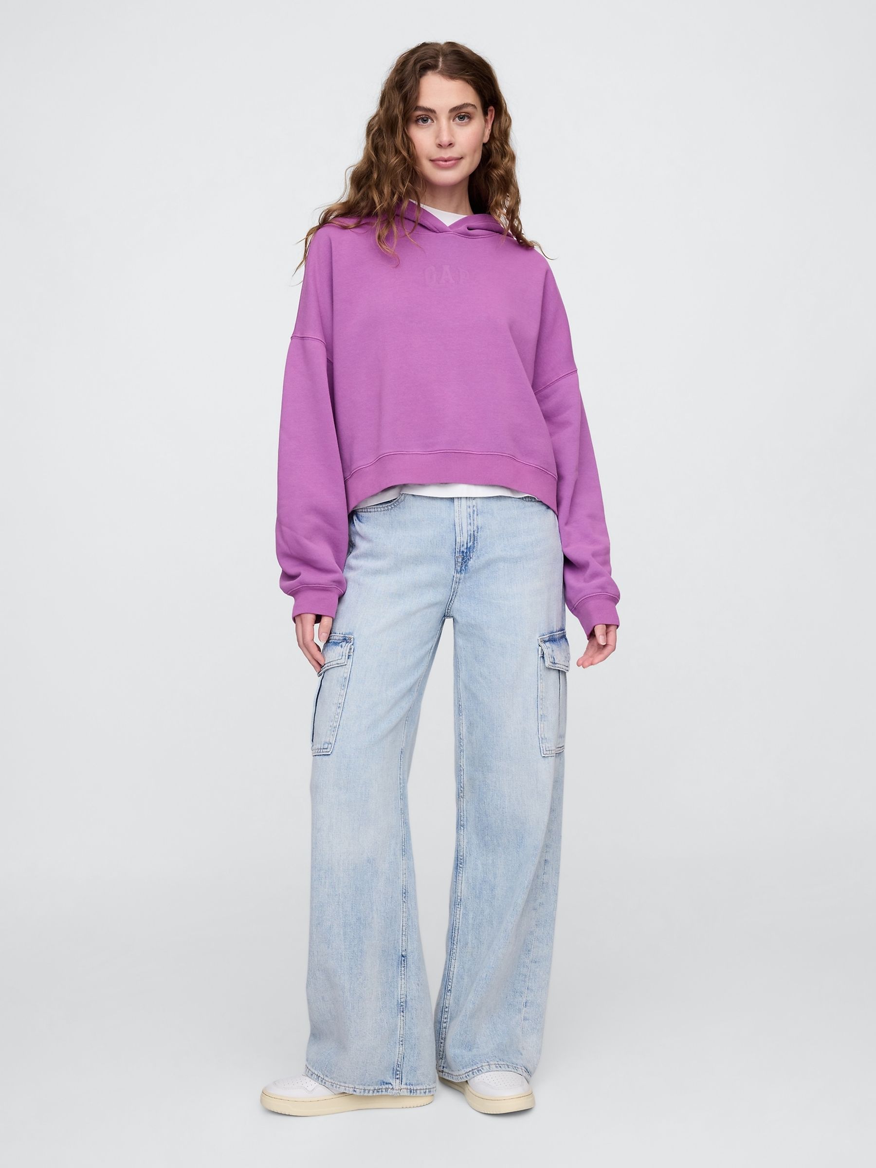 Purple Relaxed Mini-Logo Cropped Hoodie - Image 3 of 3