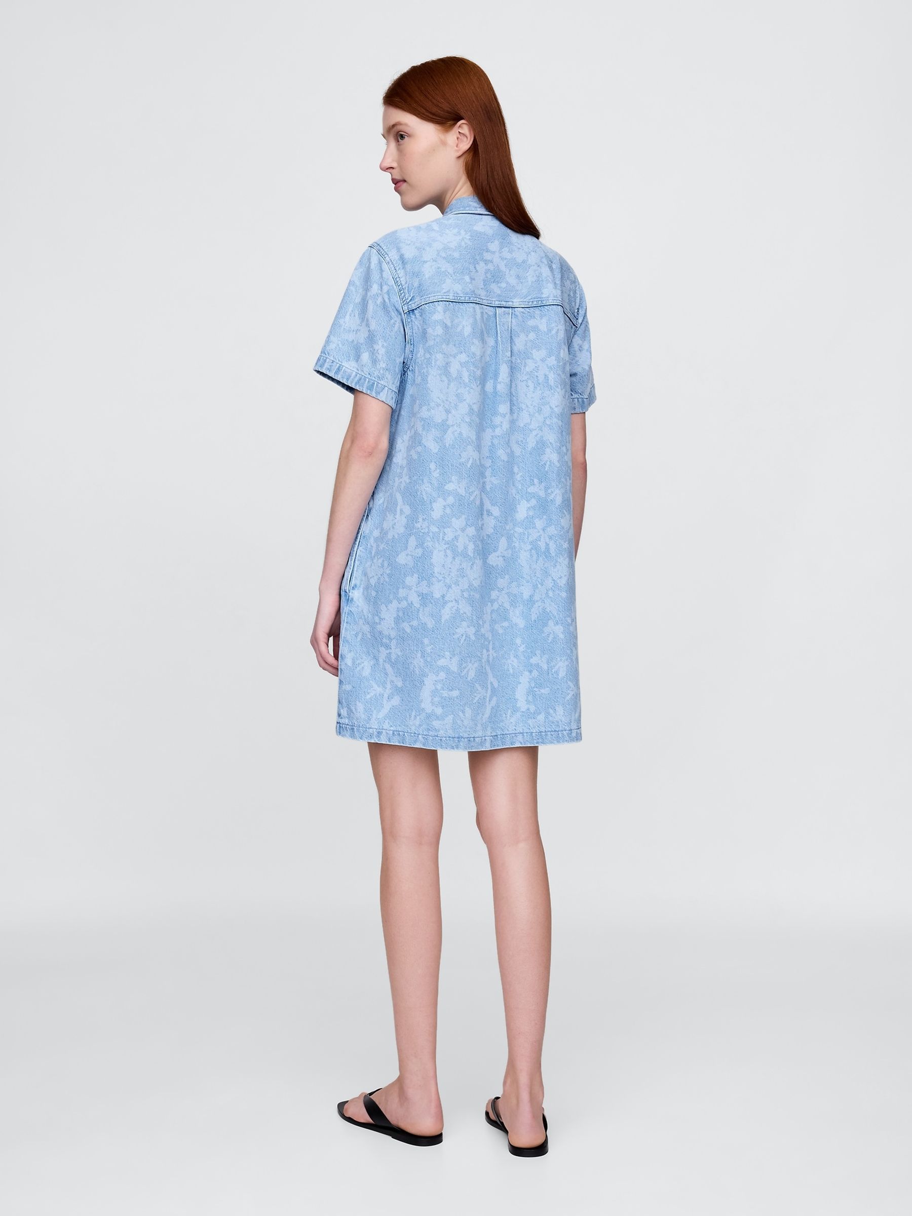 Blue UltraSoft Denim Floral Mini Shirt Dress - Image 2 of 5