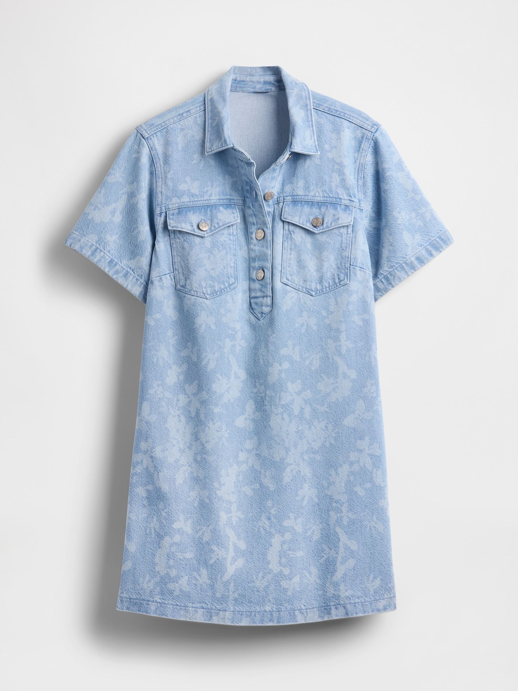 Blue UltraSoft Denim Floral Mini Shirt Dress - Image 4 of 5