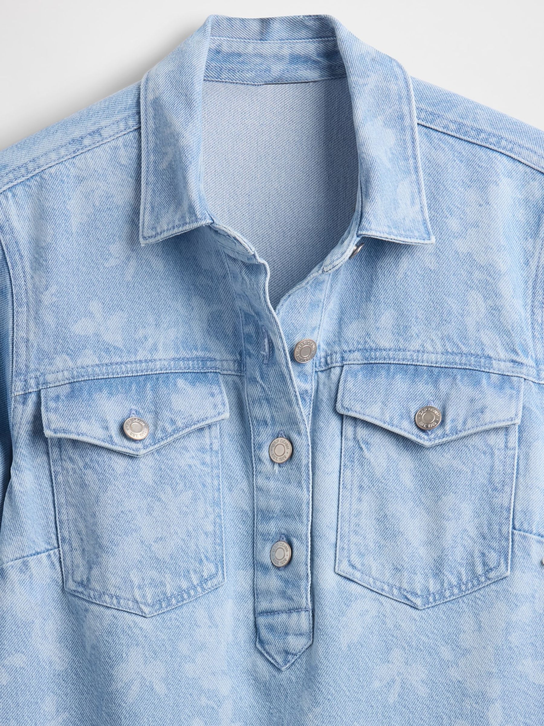 Blue UltraSoft Denim Floral Mini Shirt Dress - Image 5 of 5