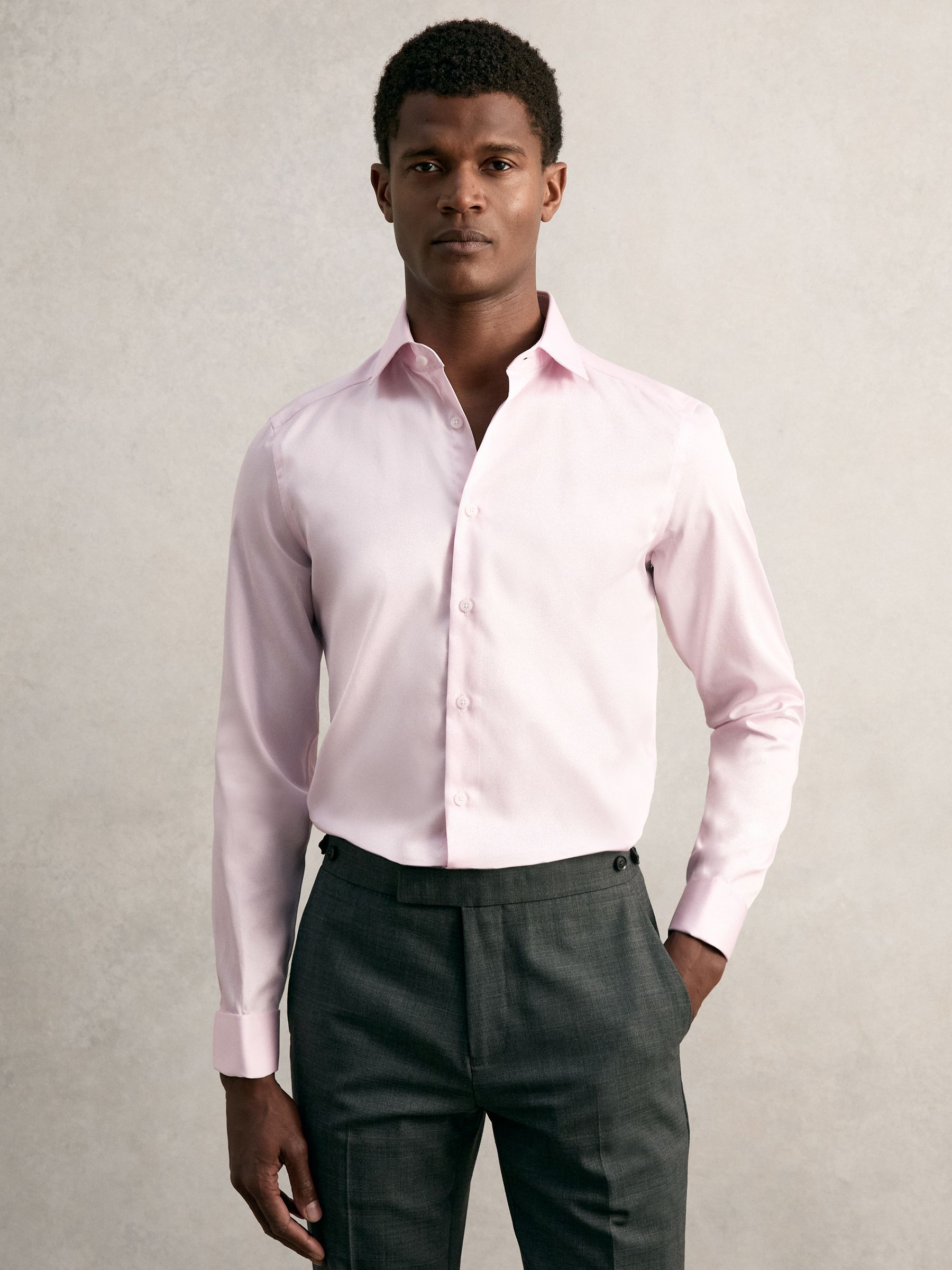 Slim Fit Cotton-Sateen Shirt in Pink - Image 1 of 8