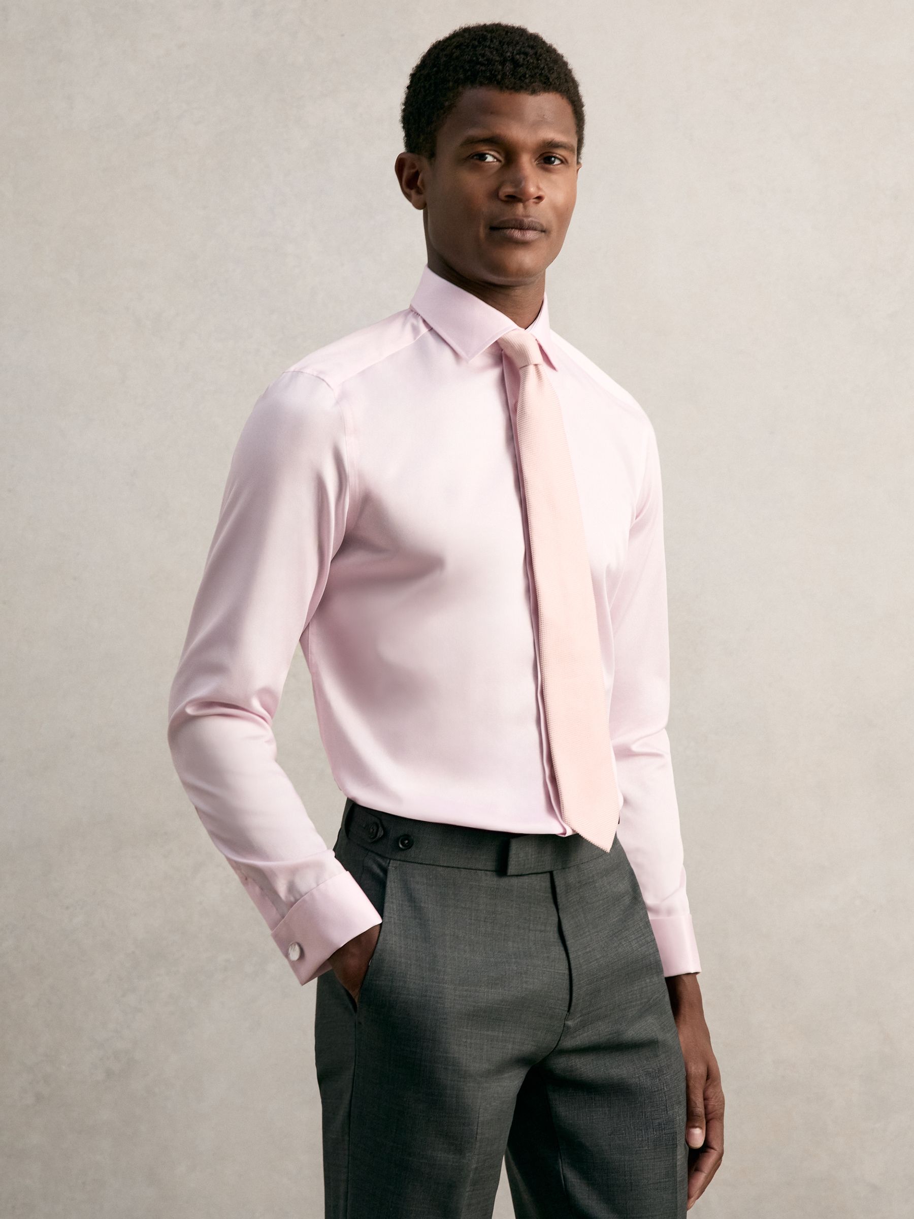 Slim Fit Cotton-Sateen Shirt in Pink - Image 4 of 8