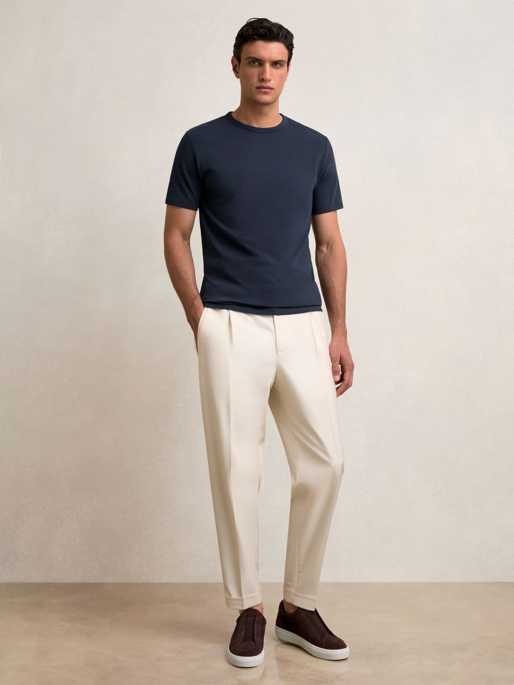Stretch-Cotton Crew-Neck T-Shirt in Navy - Image 3 of 6