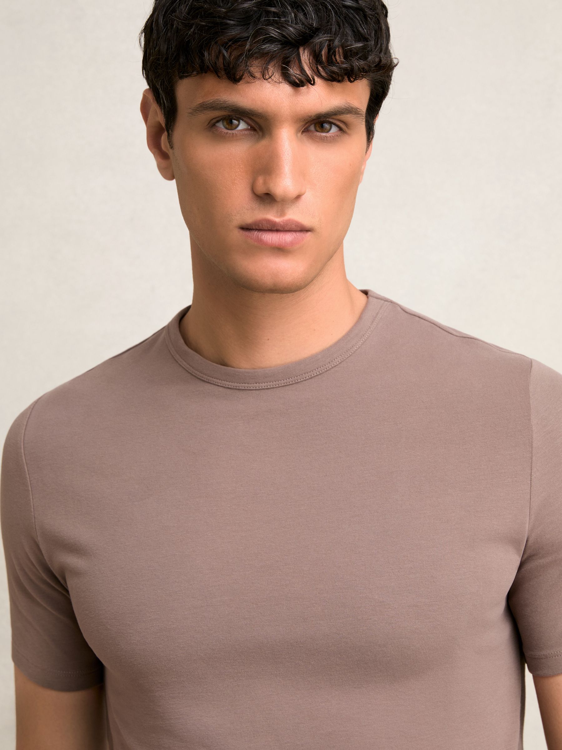 Stretch-Cotton Crew-Neck T-Shirt in Taupe Brown - Image 1 of 5