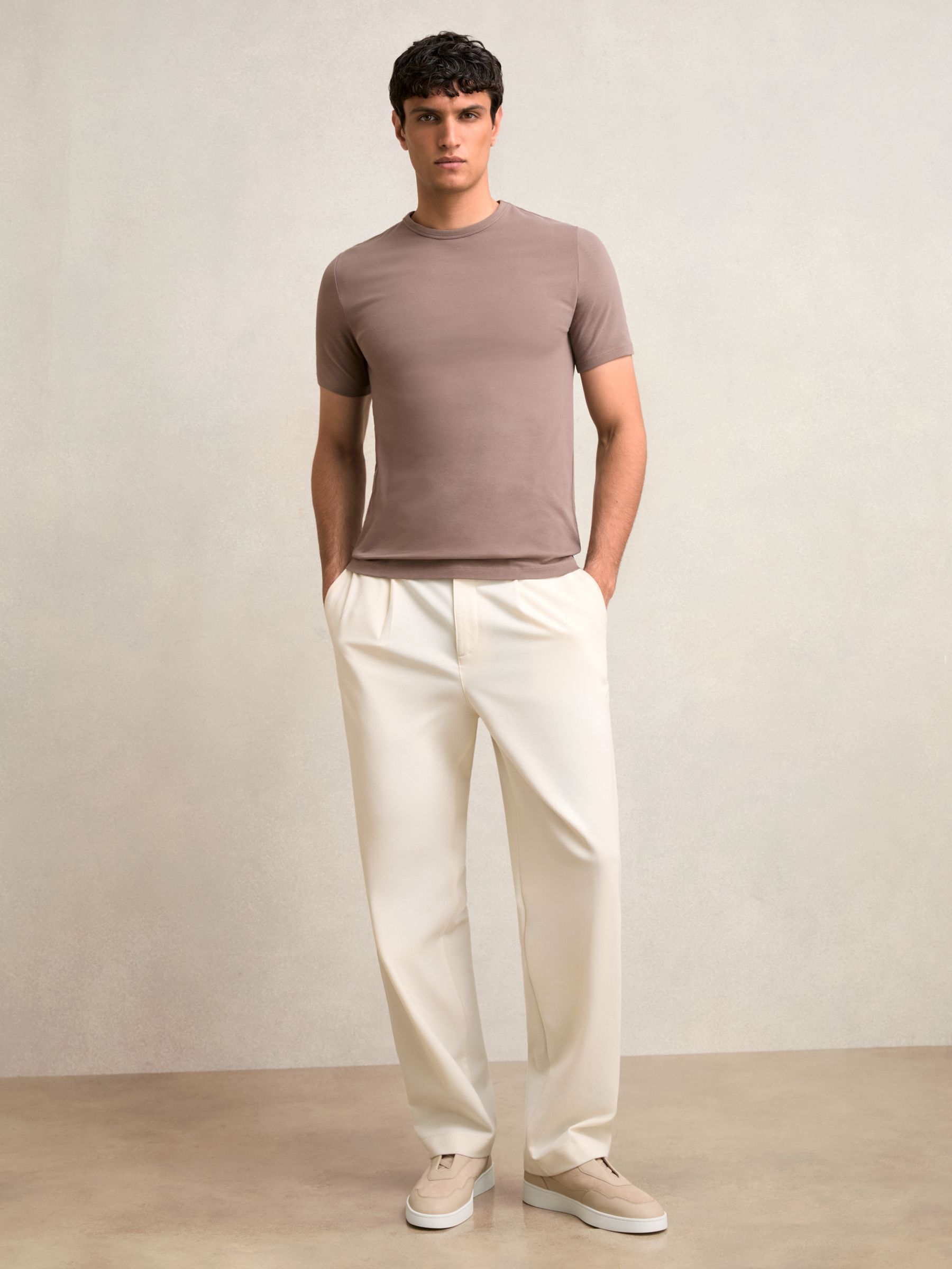 Stretch-Cotton Crew-Neck T-Shirt in Taupe Brown - Image 3 of 5