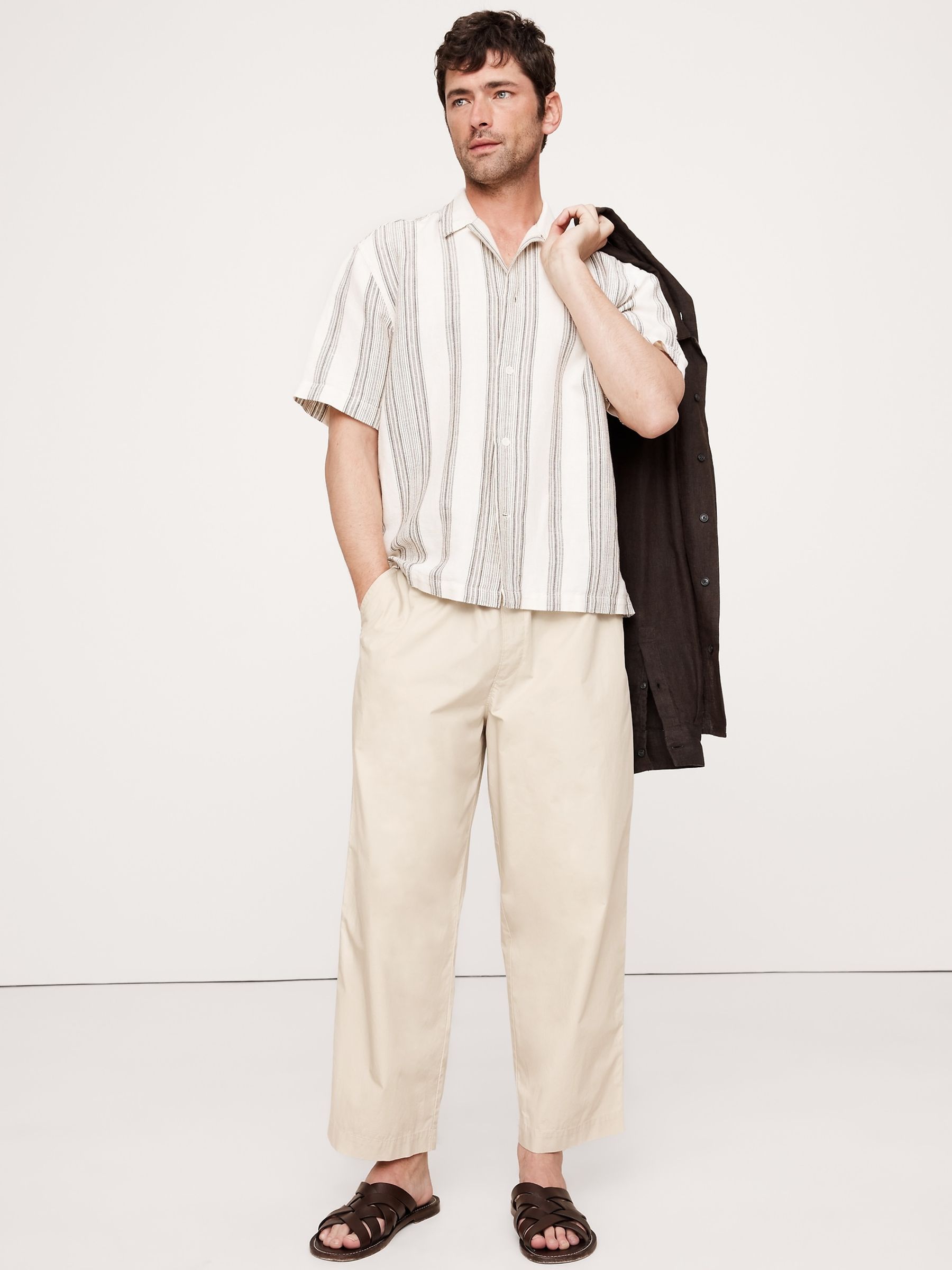 Banana Republic Beige Loose Cotton Poplin Pull On Cropped Trousers - Image 3 of 5