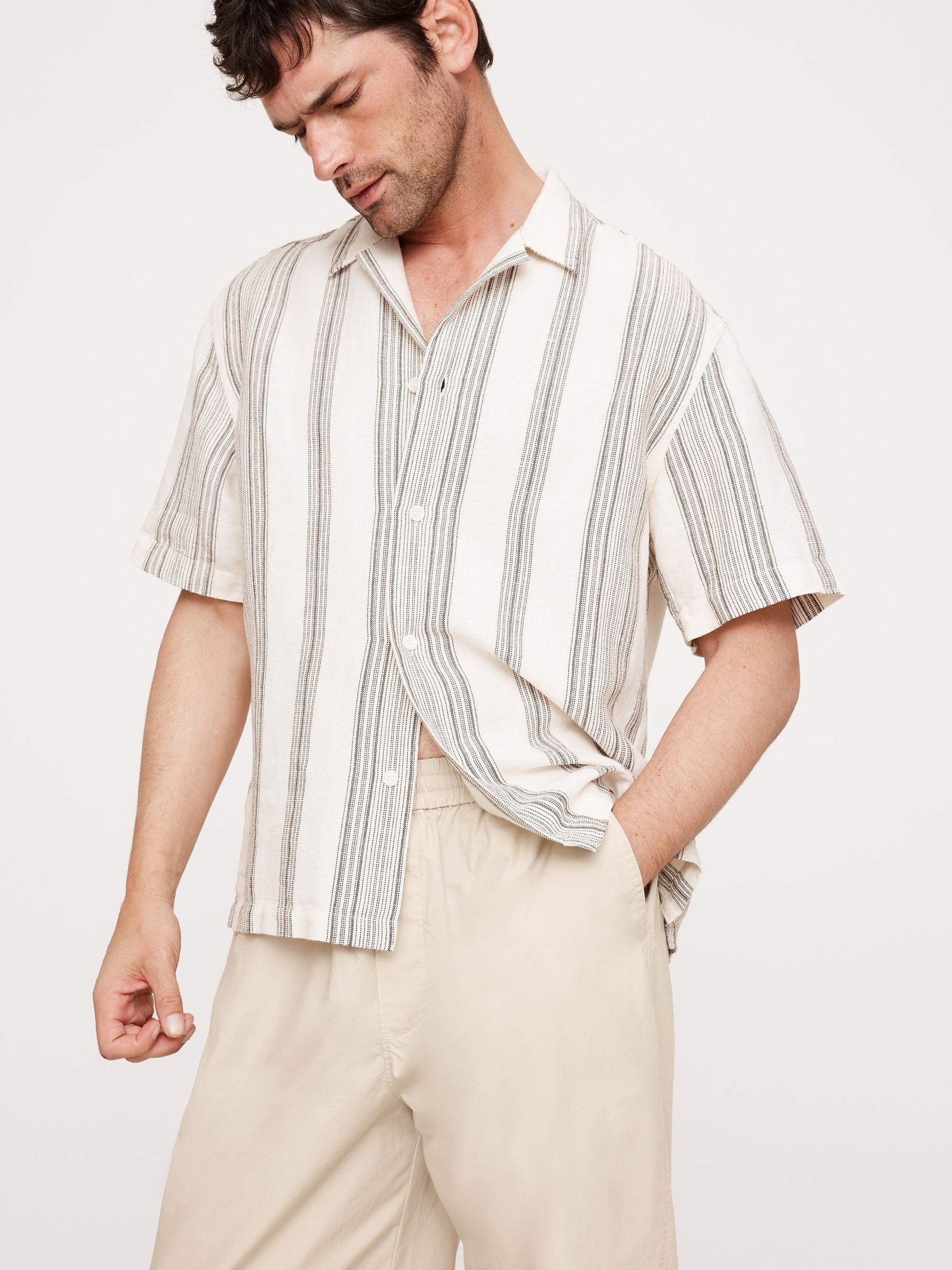 Banana Republic Beige Loose Cotton Poplin Pull On Cropped Trousers - Image 4 of 5