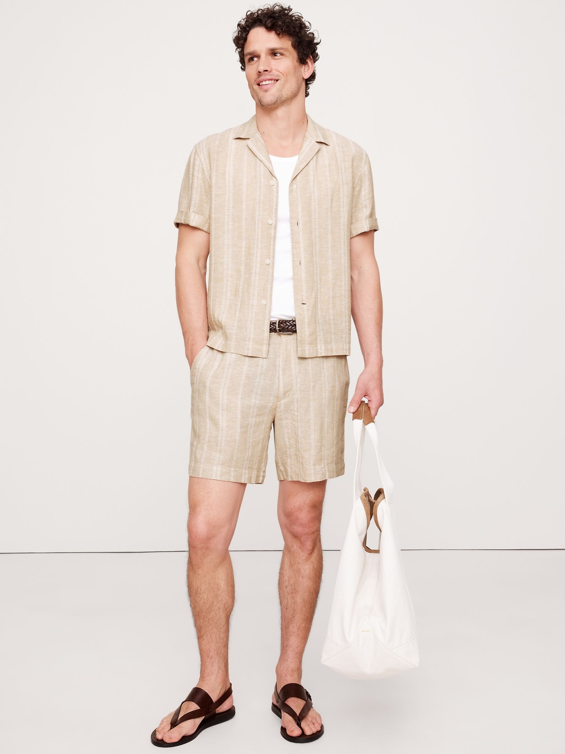 Banana Republic Beige 7" Stripe Linen-Viscose Shorts - Image 1 of 1
