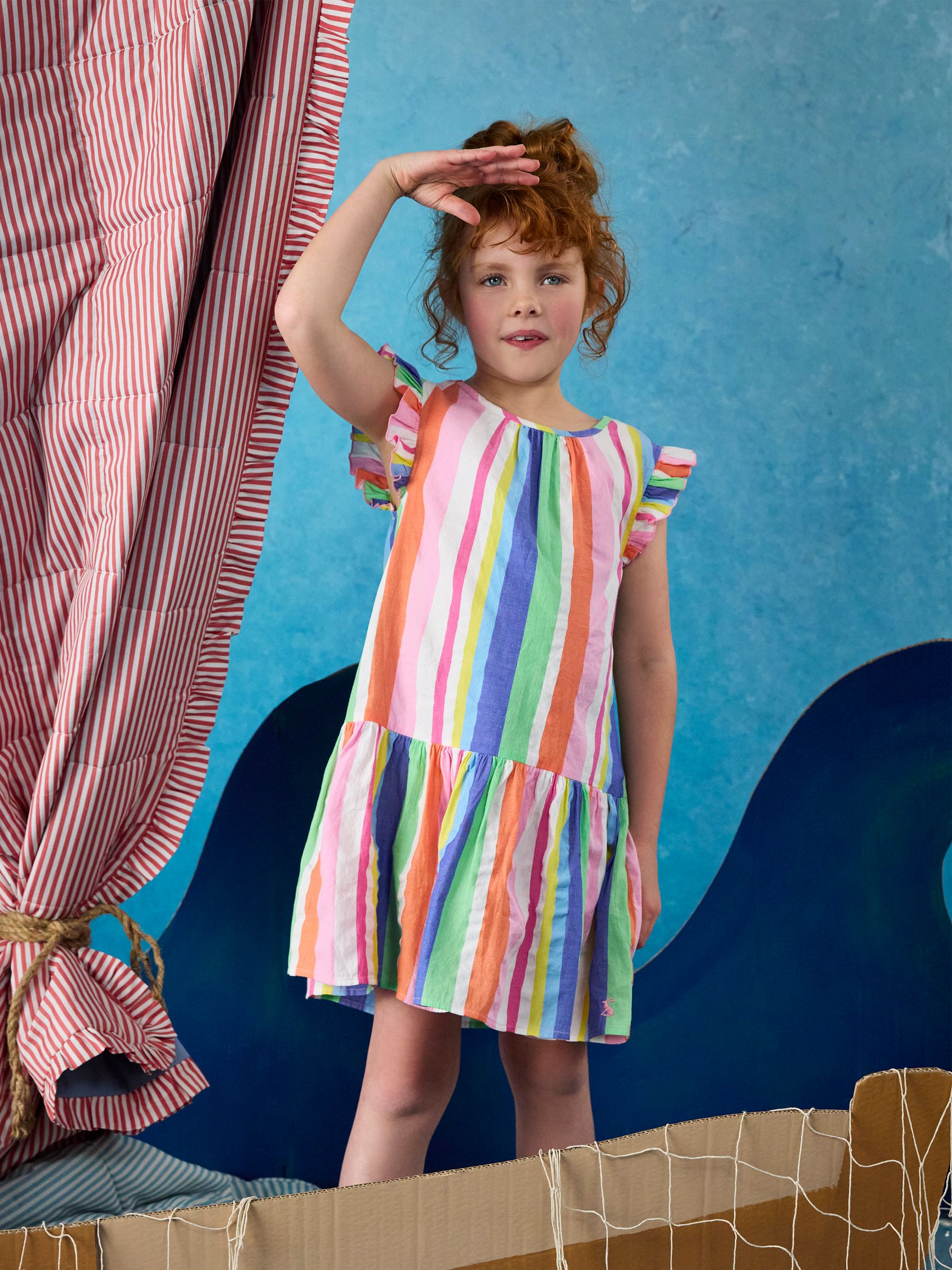 Girls' Laura Multi Stripe Woven Sleeveless Midi Tiered Dress - Image 1 of 6