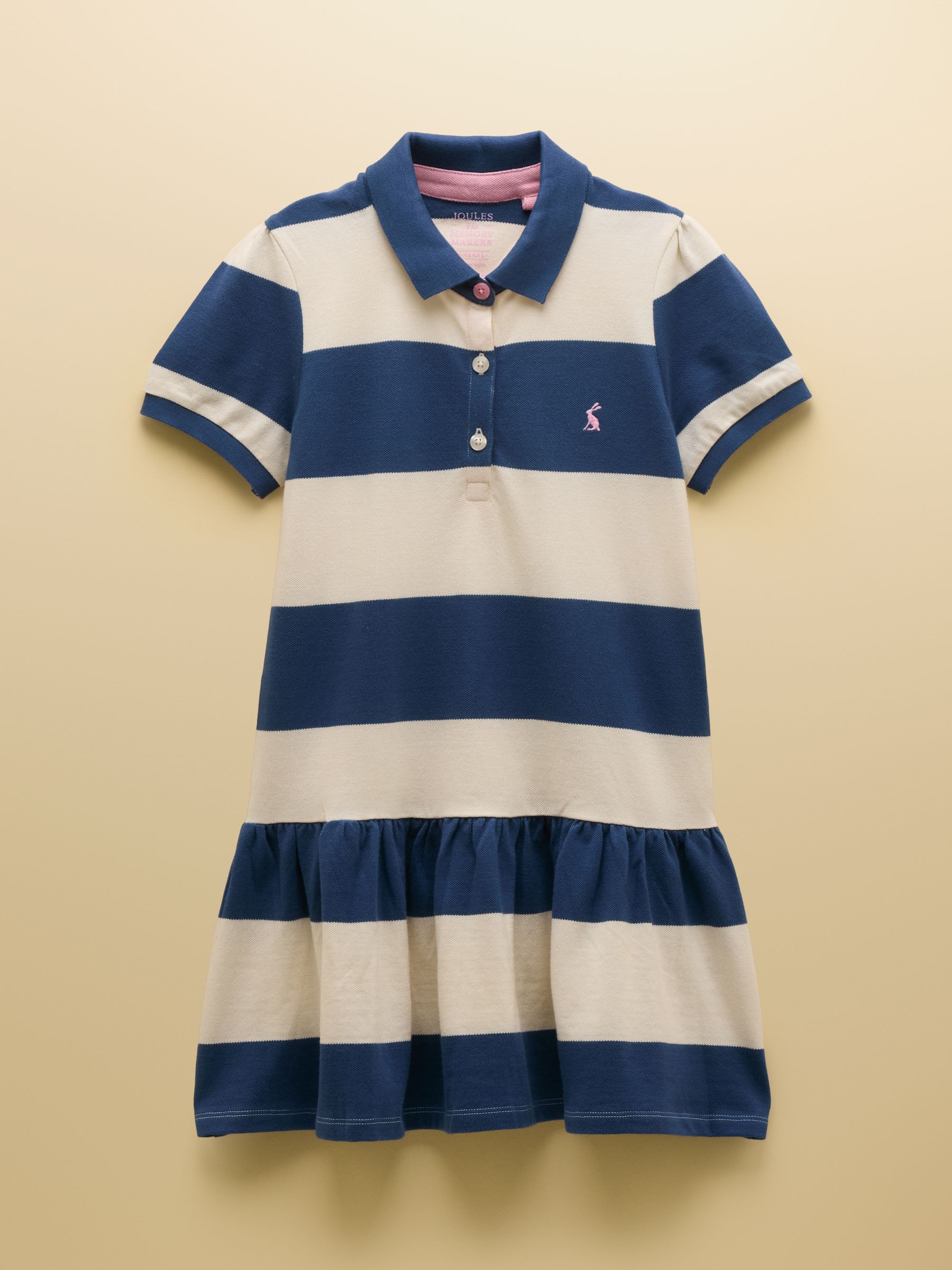 Girls' Orla Navy & White Striped Short Sleeve Polo Shirt Dress | Joules
