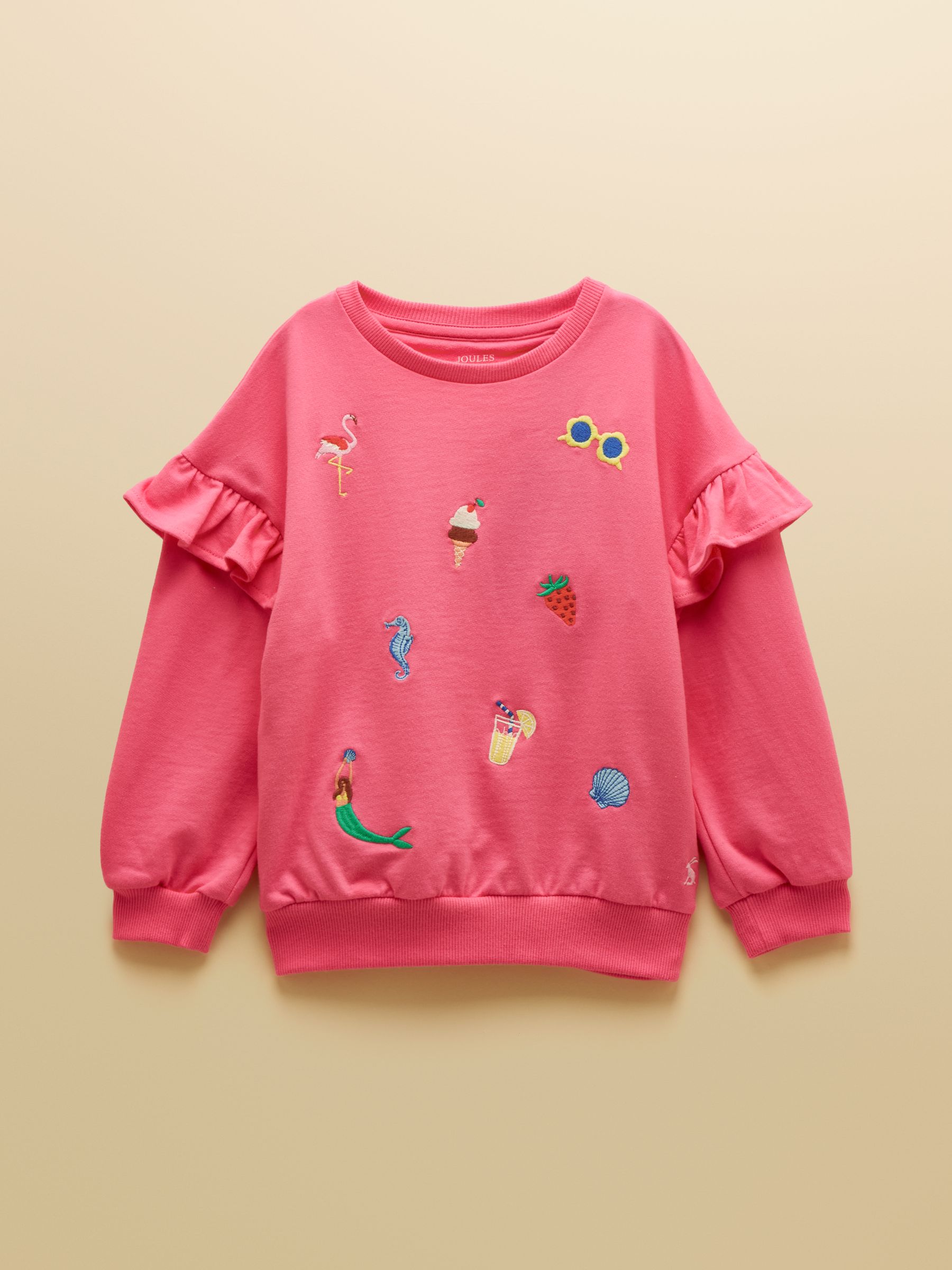 Girls' Pink Frill Sleeve Crew Neck Sweatshirt - Image 1 of 5