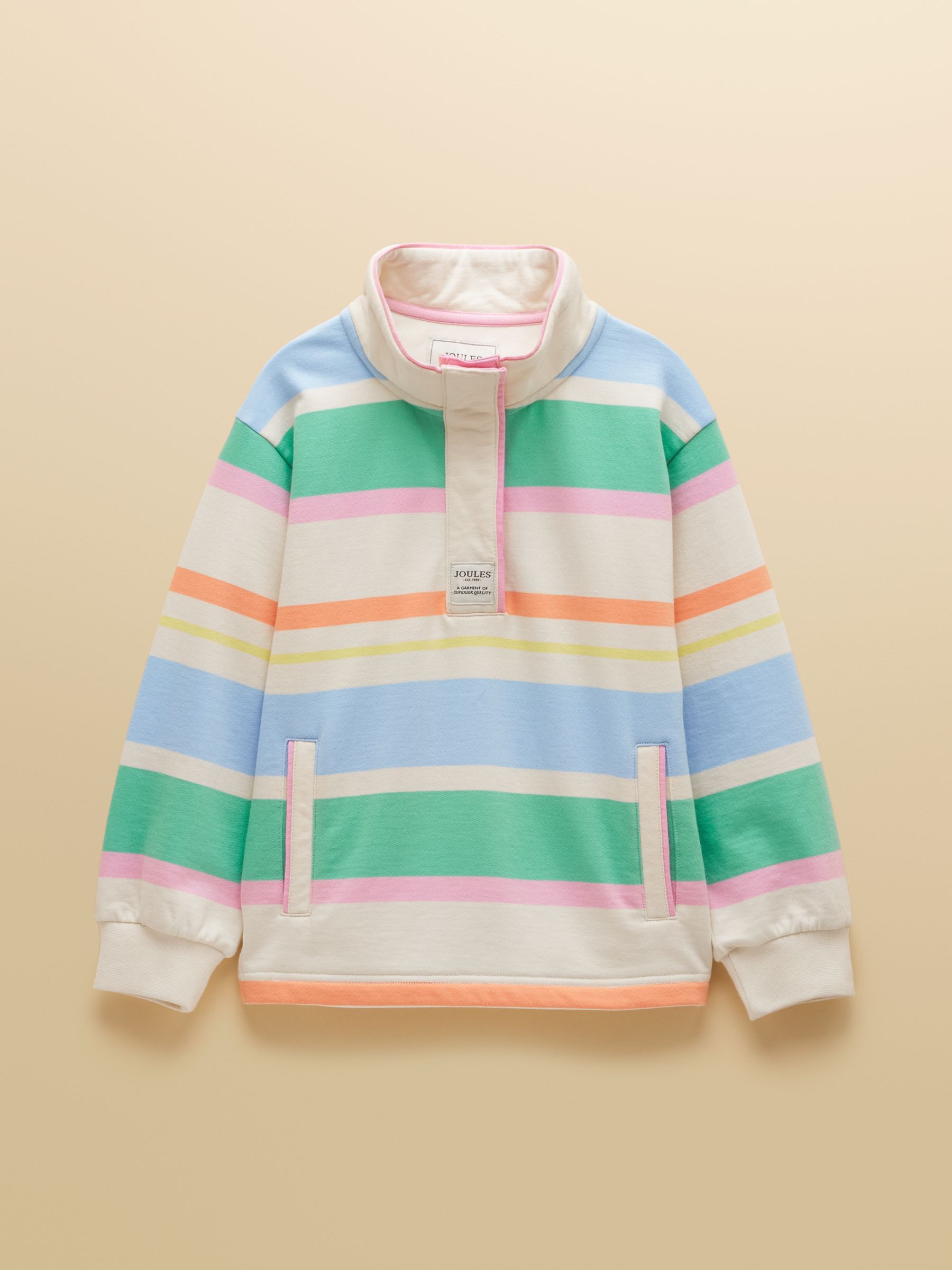 Girls' Burnham White & Multi Striped Funnel Neck Sweatshirt - Image 1 of 5
