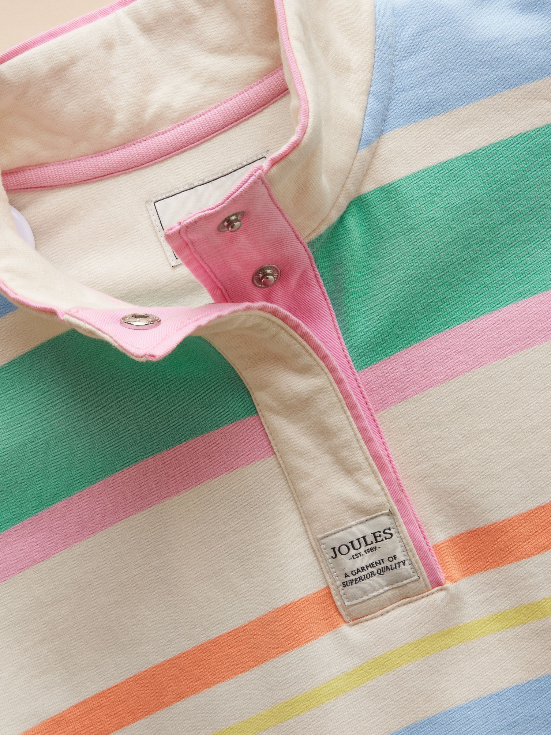 Girls' Burnham White & Multi Striped Funnel Neck Sweatshirt - Image 3 of 5