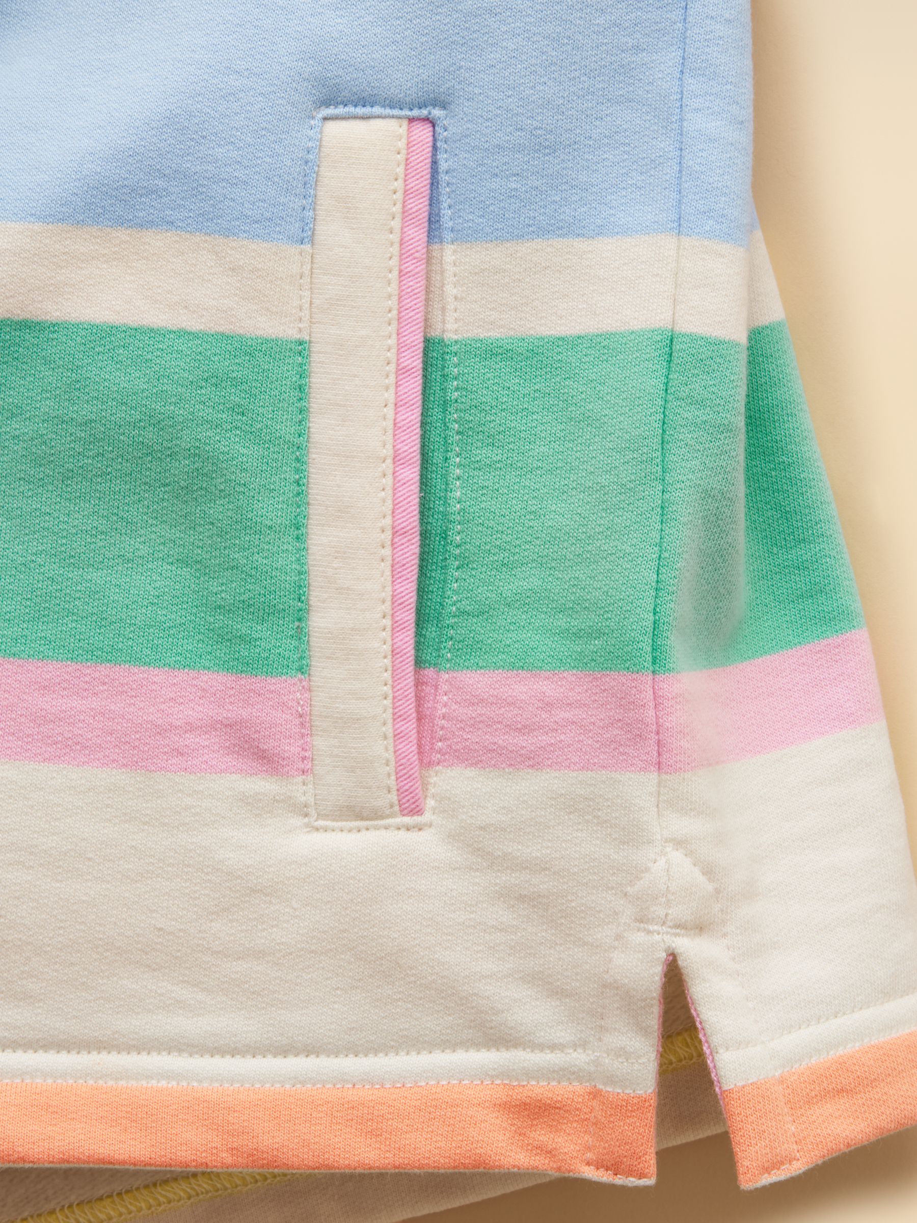 Girls' Burnham White & Multi Striped Funnel Neck Sweatshirt - Image 4 of 5
