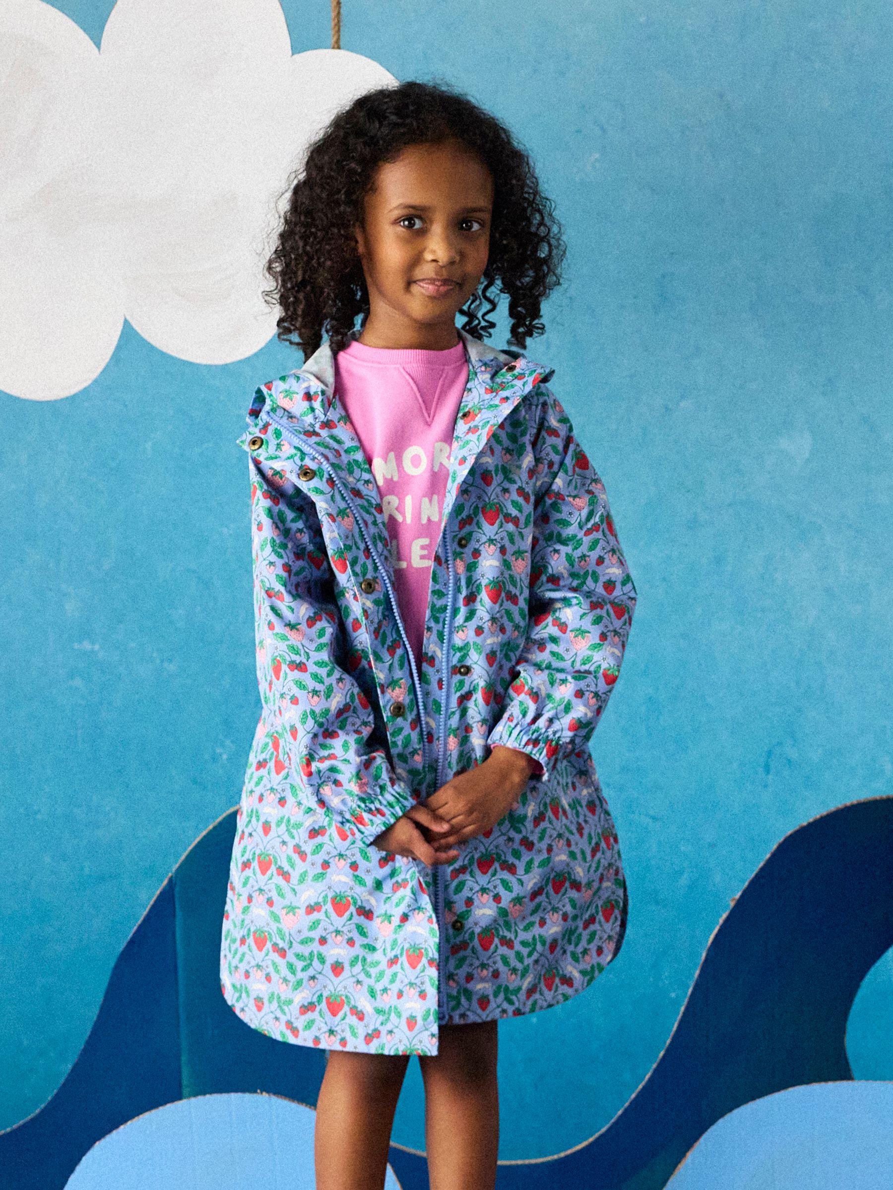 Girls' Rainford Blue Strawberry Waterproof Packable Raincoat With Hood - Image 1 of 7