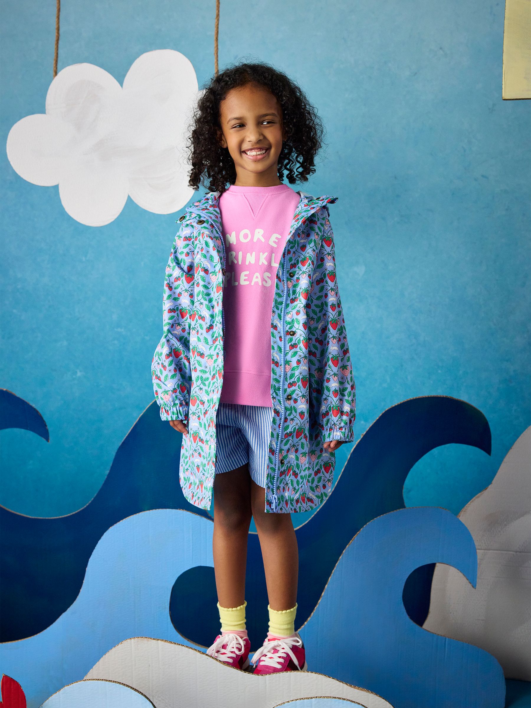 Girls' Rainford Blue Strawberry Waterproof Packable Raincoat With Hood - Image 2 of 7