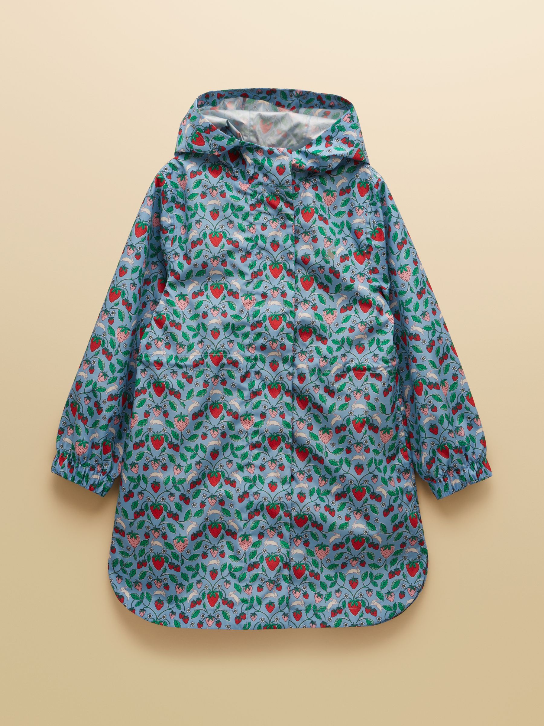 Girls' Rainford Blue Strawberry Waterproof Packable Raincoat With Hood - Image 3 of 7
