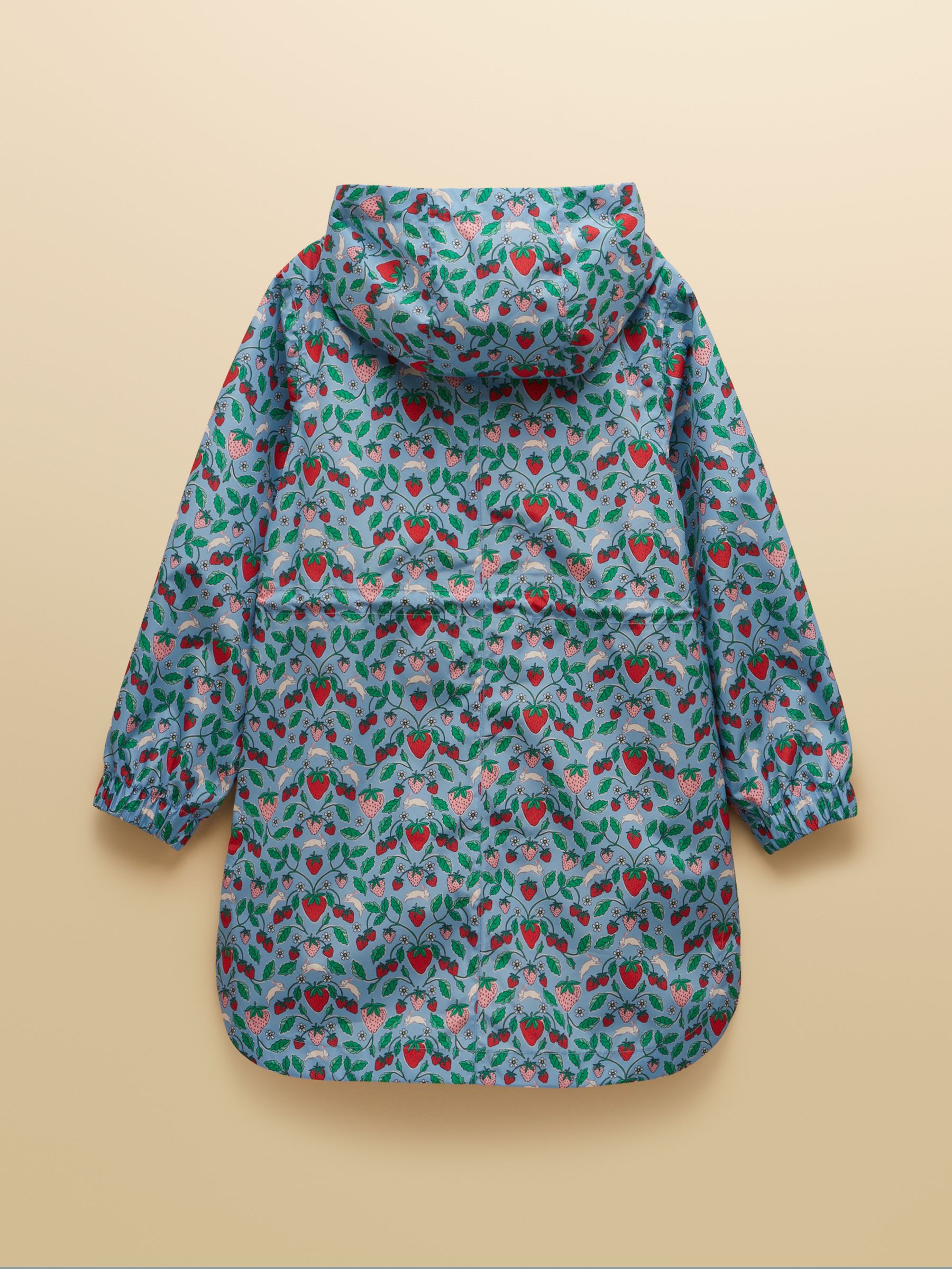 Girls' Rainford Blue Strawberry Waterproof Packable Raincoat With Hood - Image 4 of 7