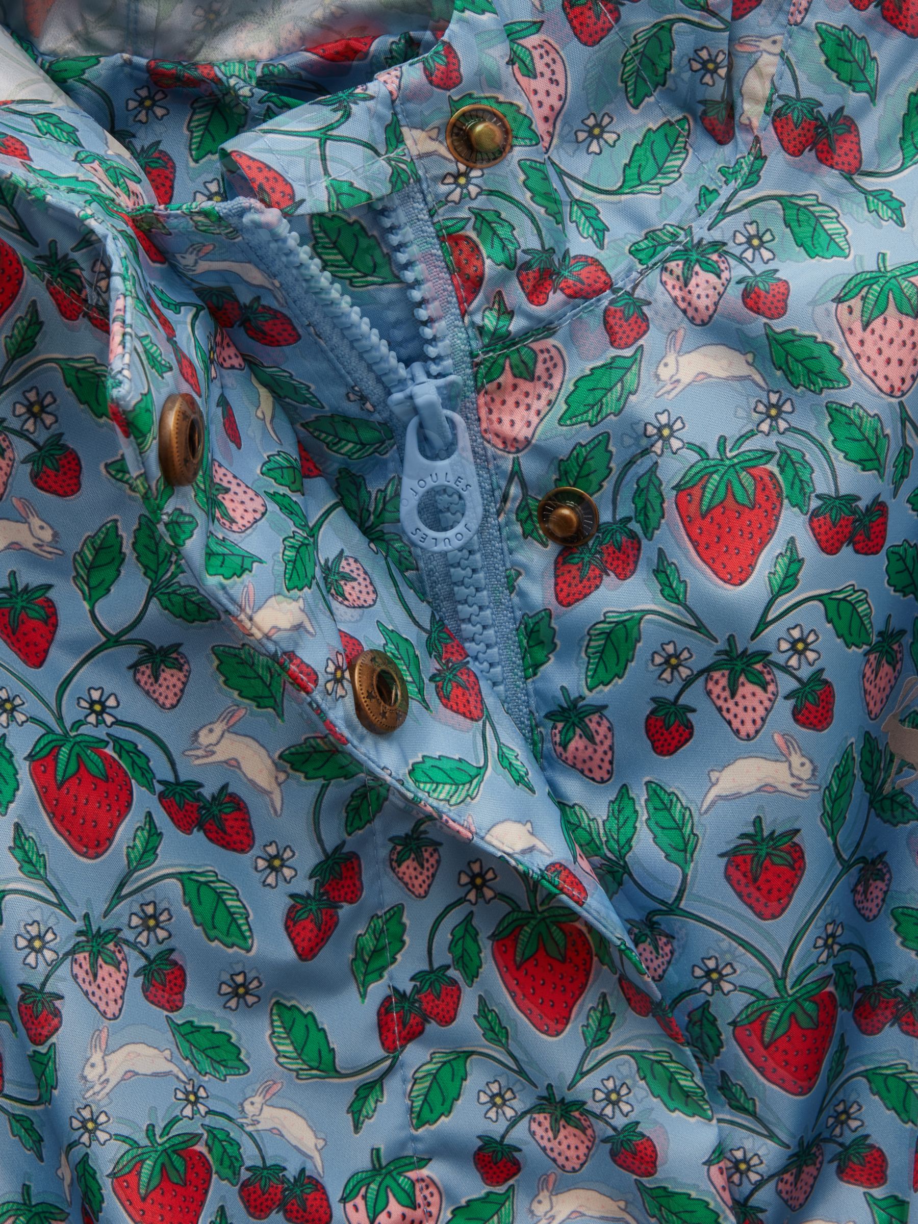 Girls' Rainford Blue Strawberry Waterproof Packable Raincoat With Hood - Image 5 of 7