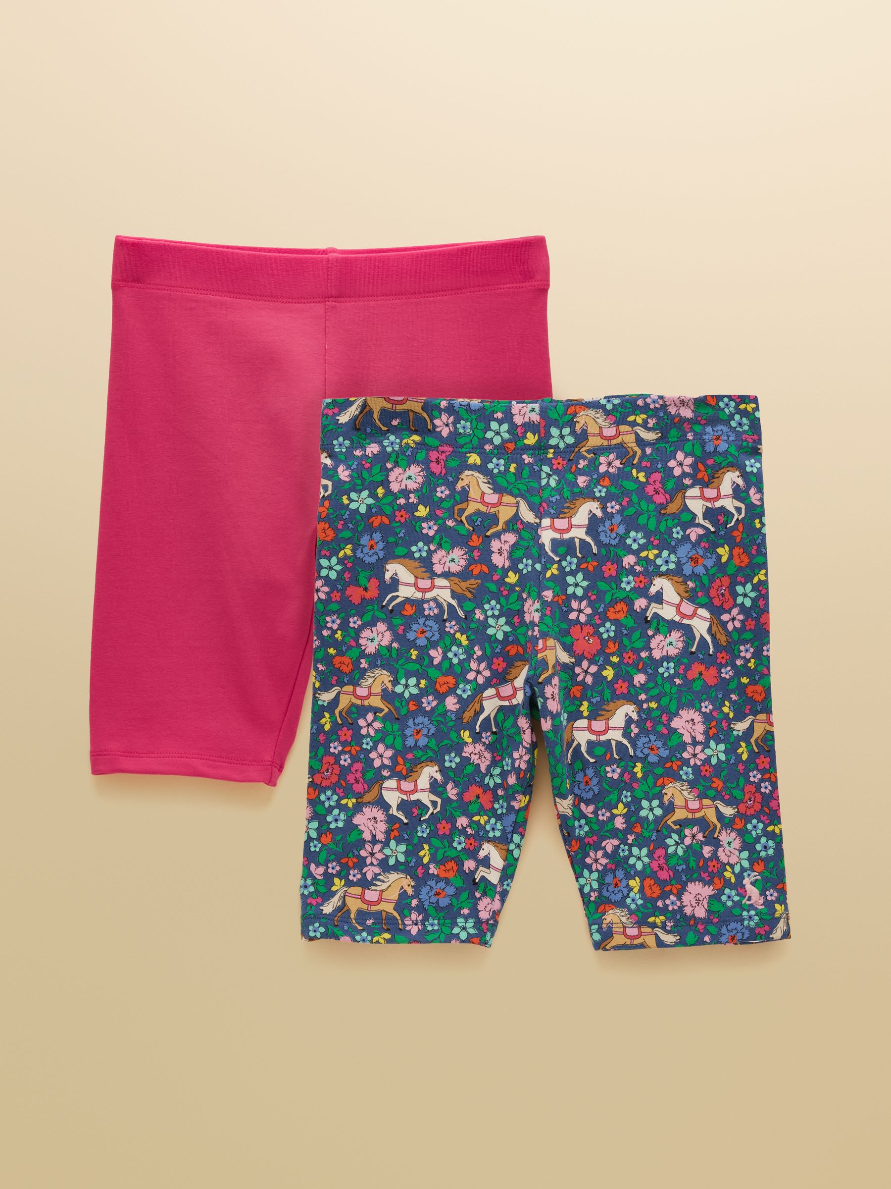 Girls' Cartwheel Navy Horse & Pink Cycling Shorts 2 Pack - Image 1 of 8