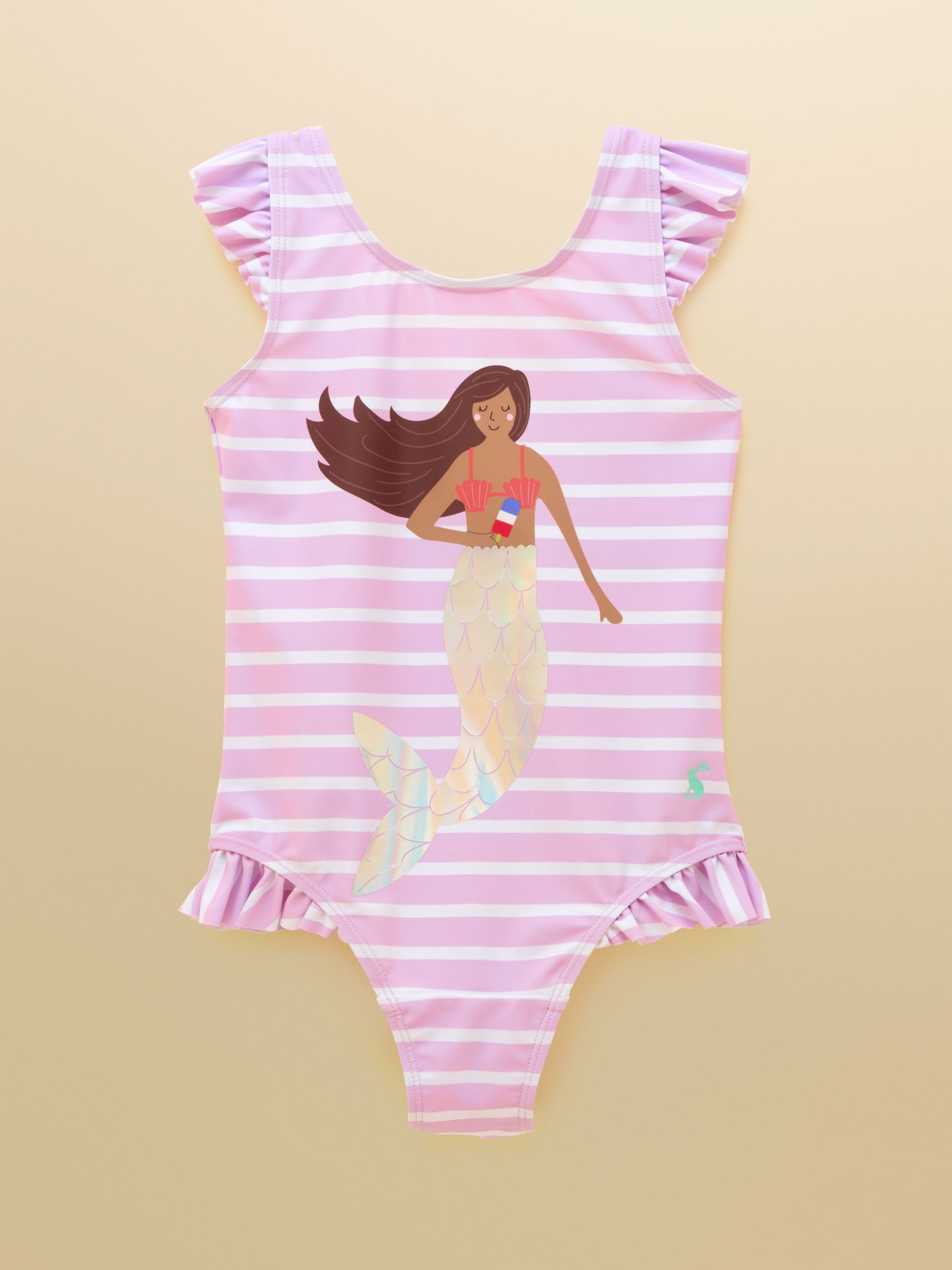 Girls' Splash White & Lilac Striped Mermaid Swimming Costume - Image 1 of 5