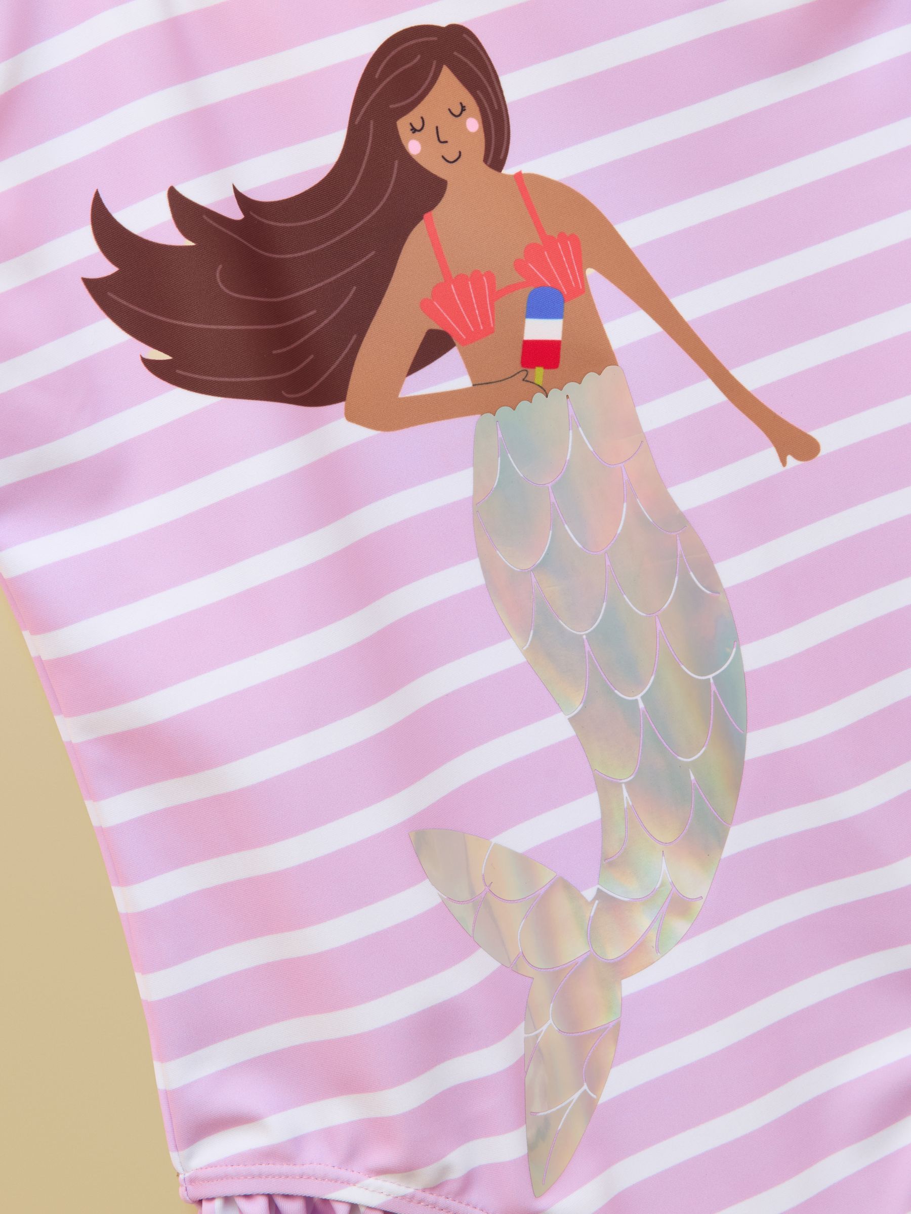 Girls' Splash White & Lilac Striped Mermaid Swimming Costume - Image 5 of 5
