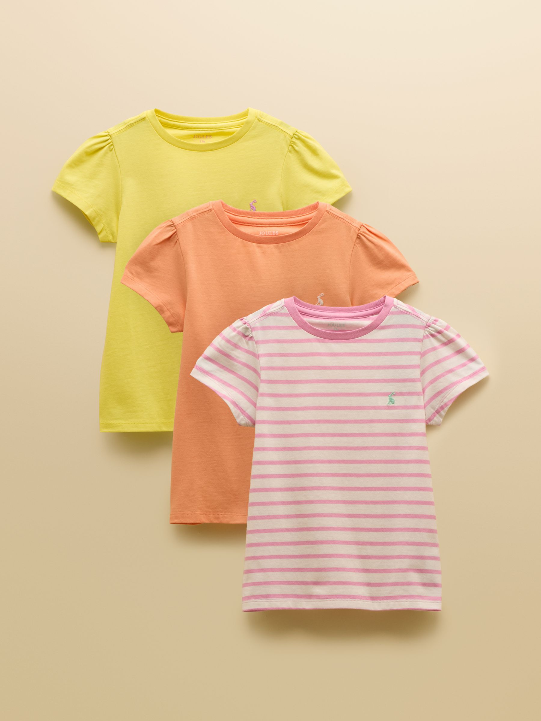 Girls' Let's Go Pink & Orange Short Sleeve T Shirts 3 Pack - Image 1 of 7