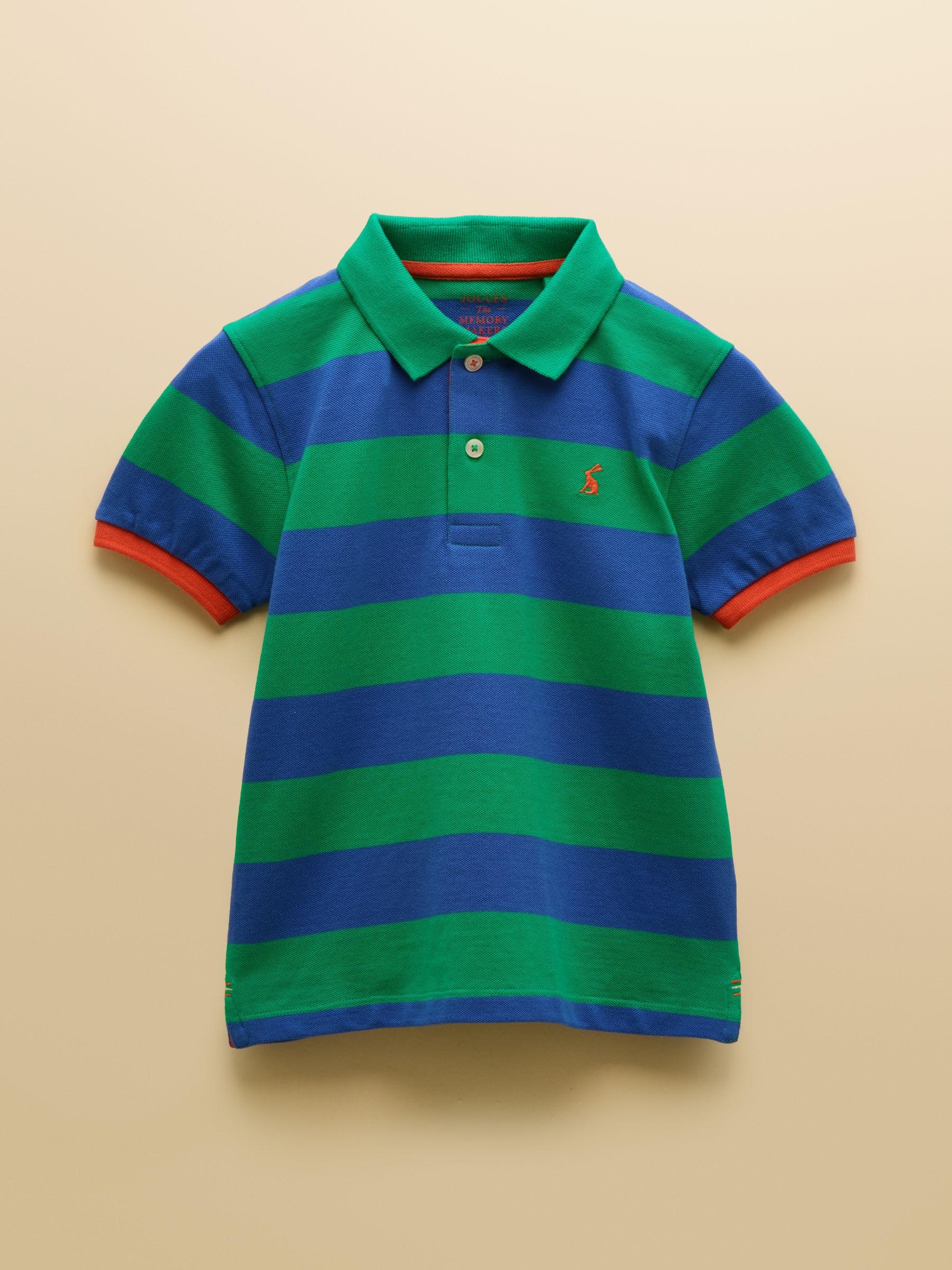 Boys' Woody Green & Blue Striped Cotton Polo Shirt - Image 1 of 4