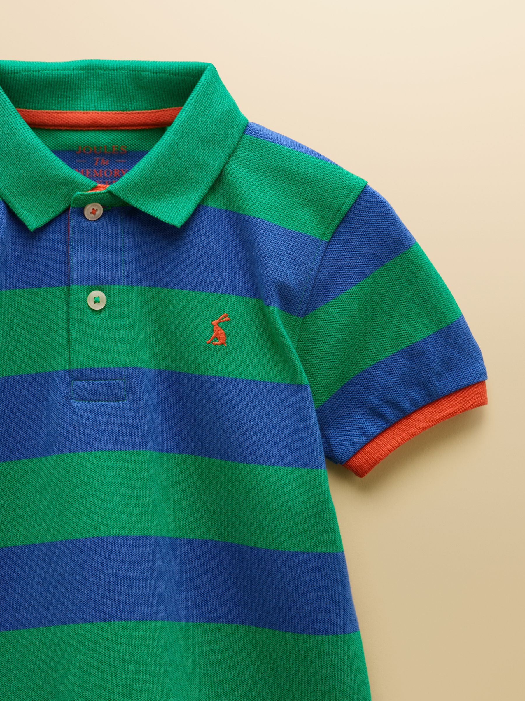 Boys' Woody Green & Blue Striped Cotton Polo Shirt - Image 3 of 4