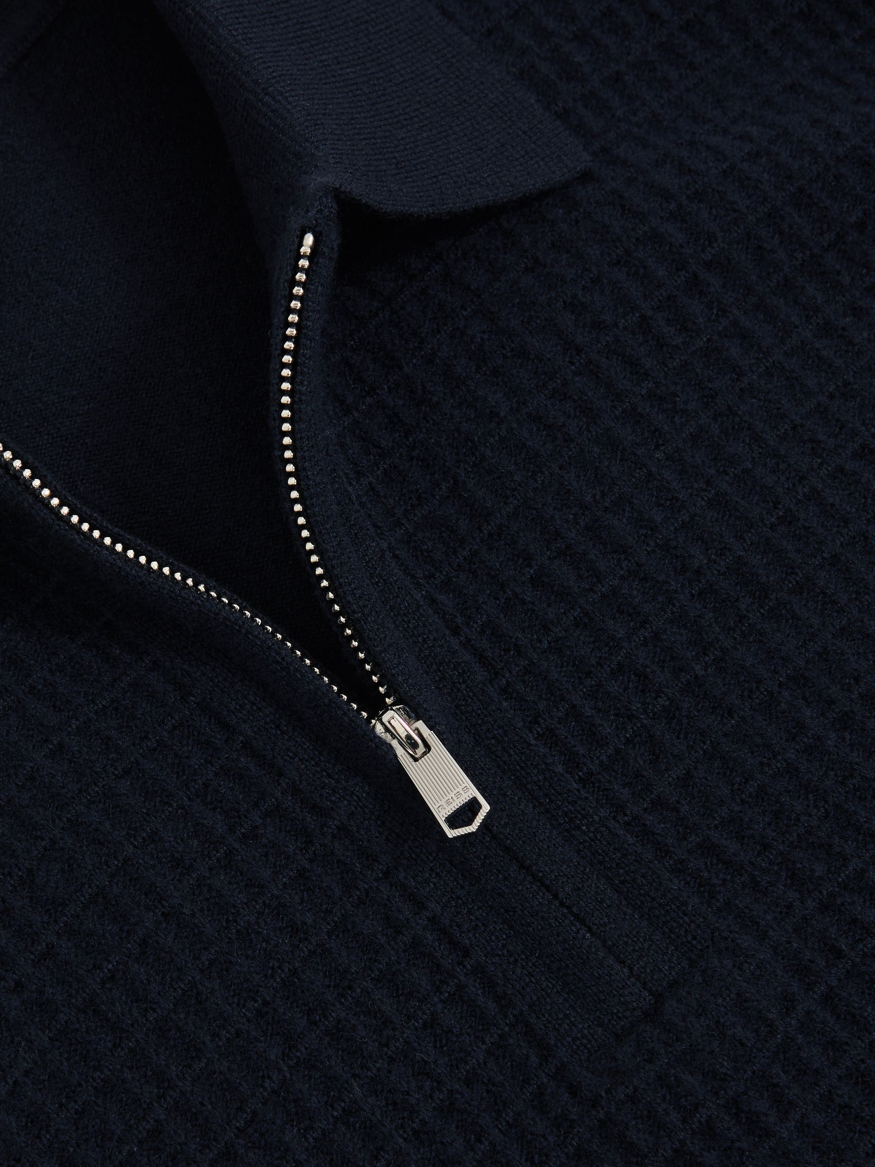 Wool Waffle-Knit Half-Zip Polo Shirt in Navy - Image 5 of 5