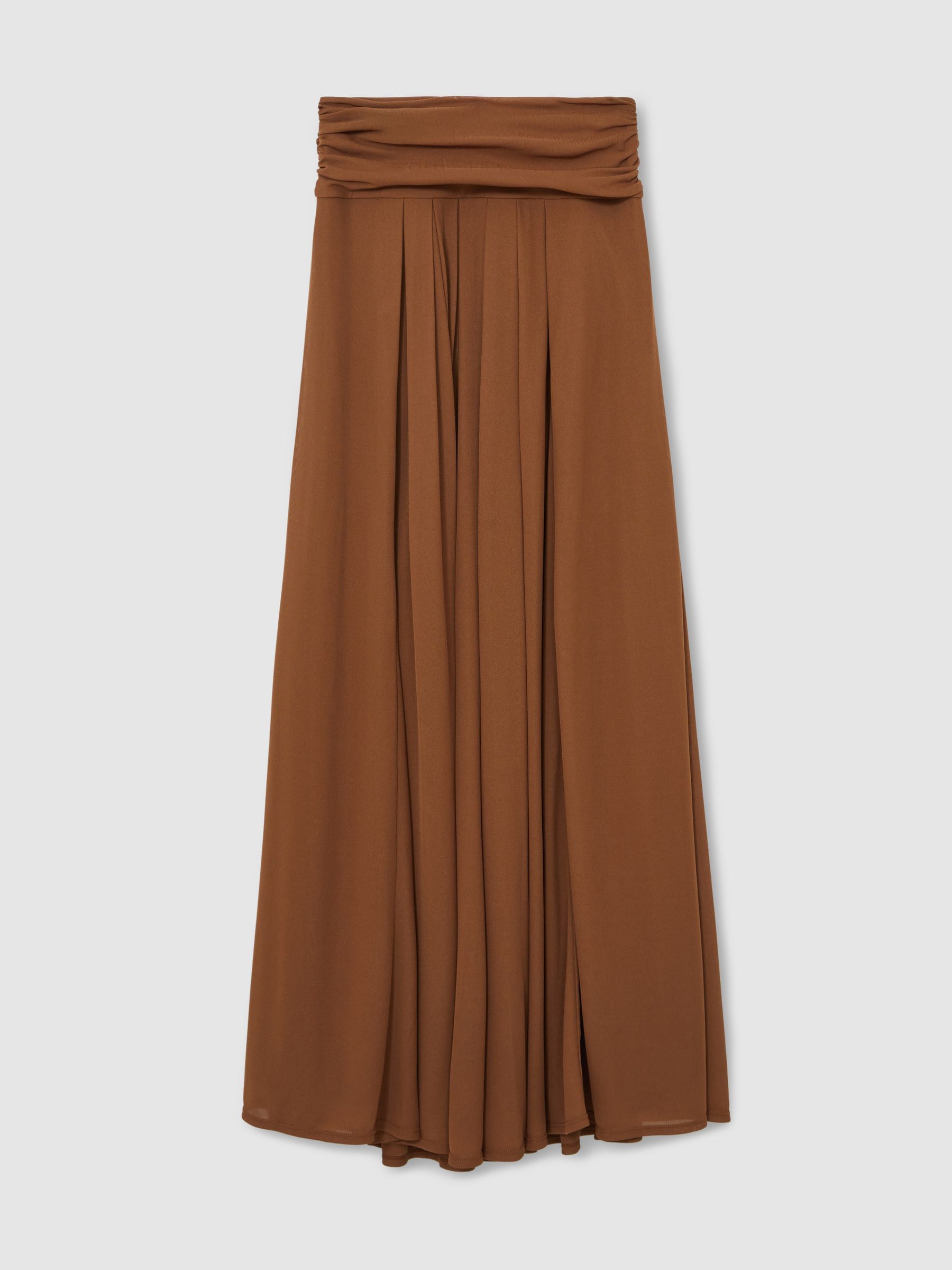 Jersey Ruched-Waist Maxi Skirt in Tan Brown - Image 2 of 6