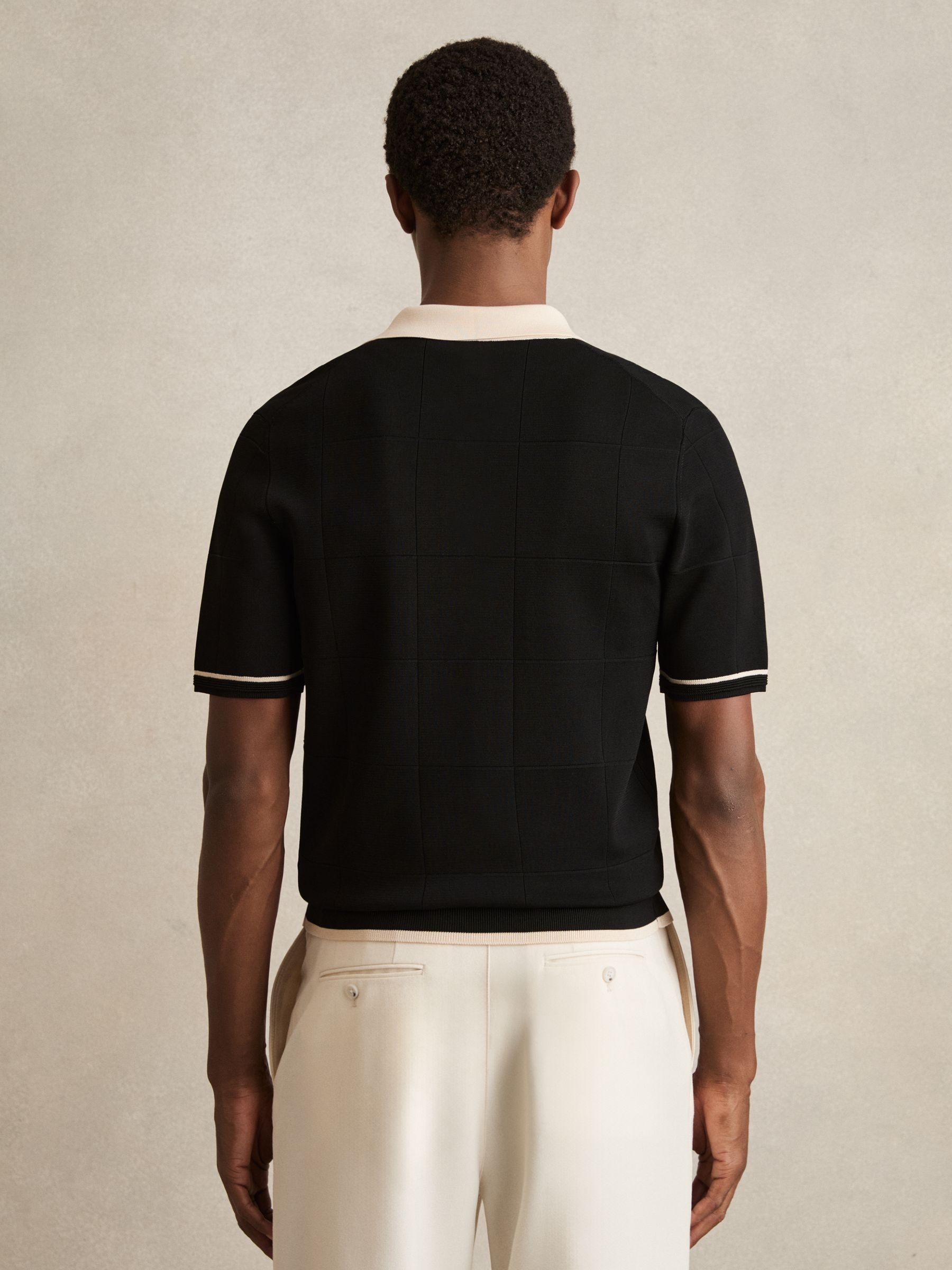 Compact-Knit Tipped Zip-Through Shirt in Black/Stone - Image 4 of 5