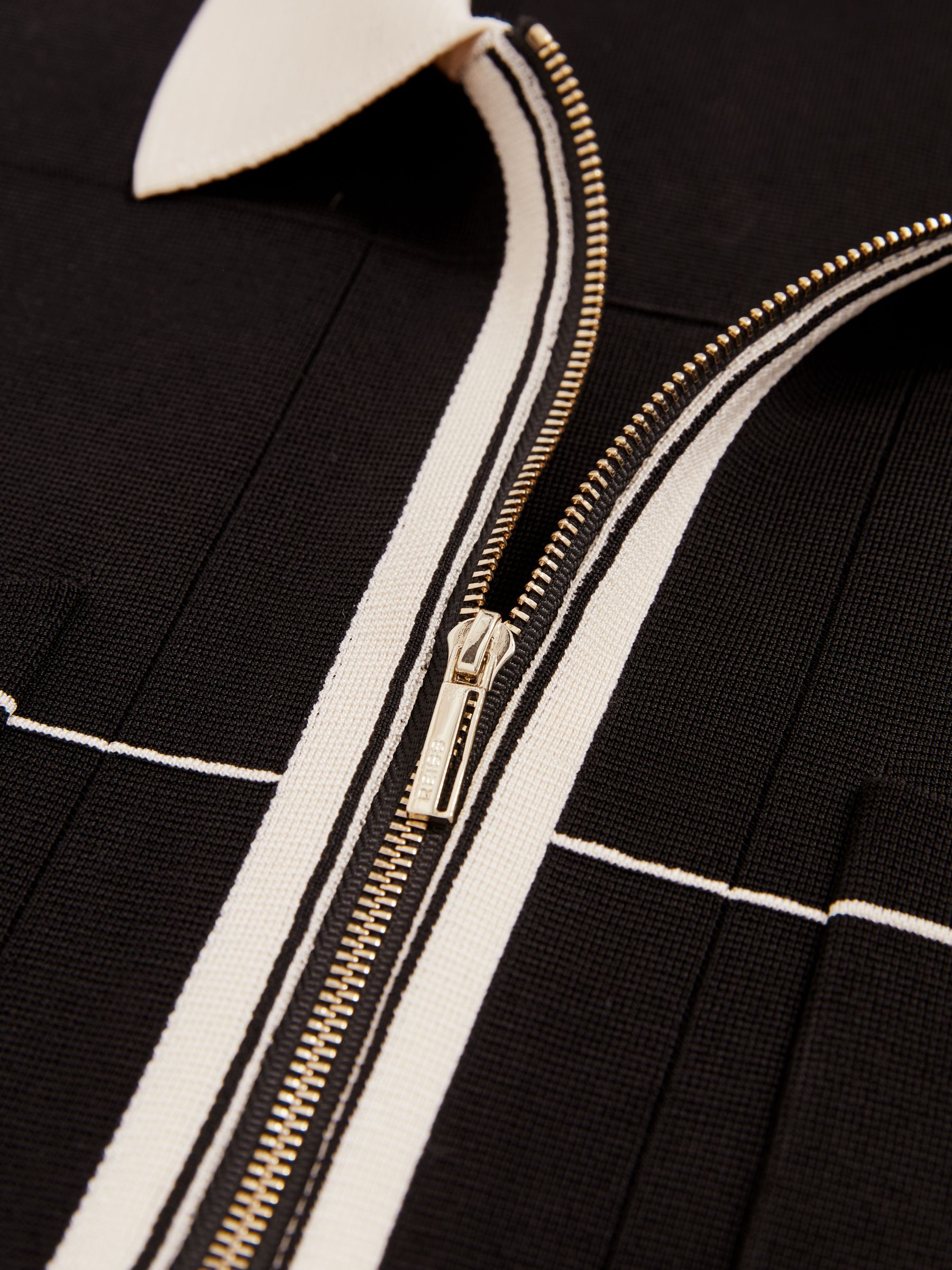 Compact-Knit Tipped Zip-Through Shirt in Black/Stone - Image 5 of 5