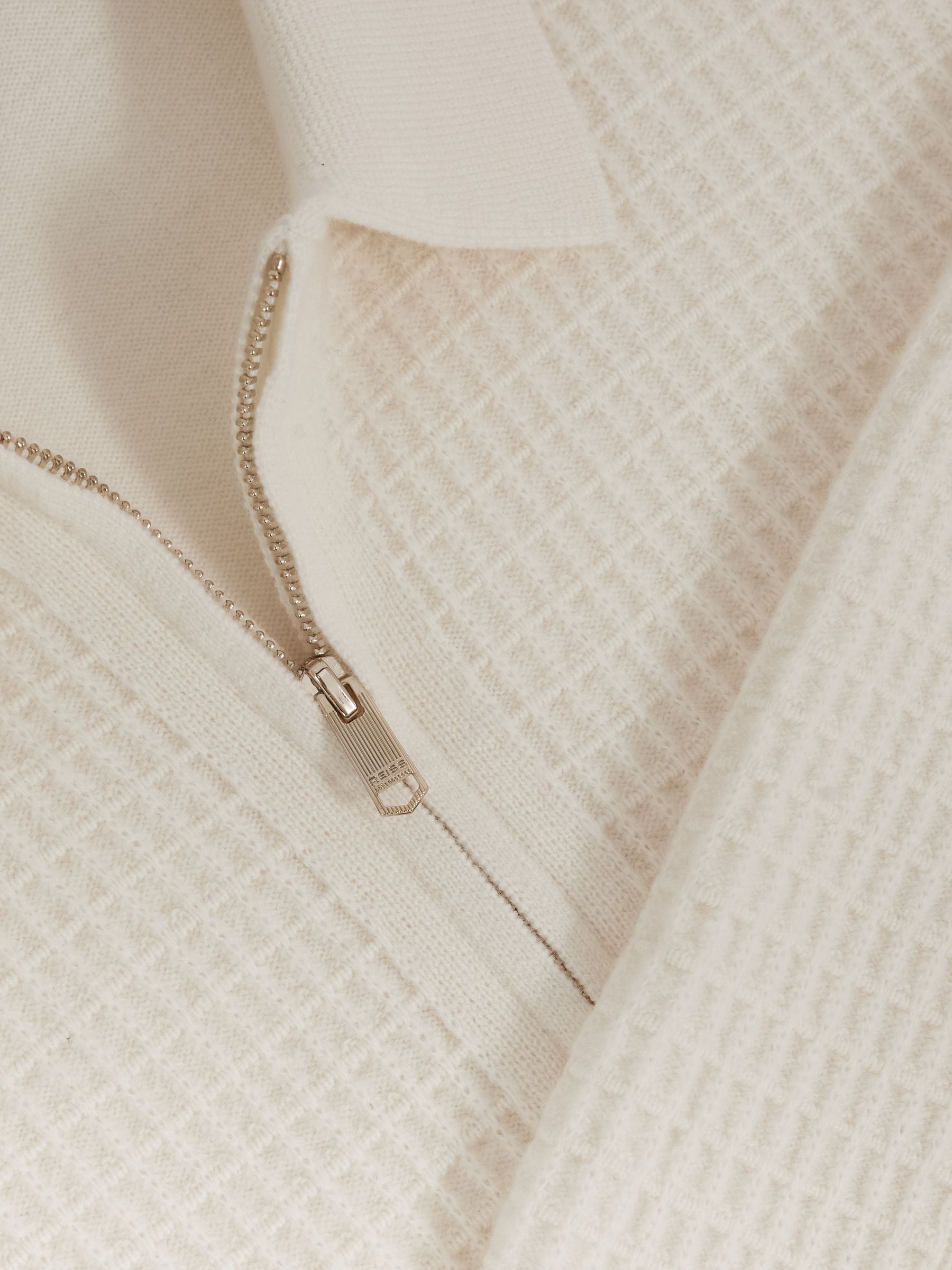 Wool Waffle-Knit Half-Zip Polo Shirt in Off White - Image 6 of 6