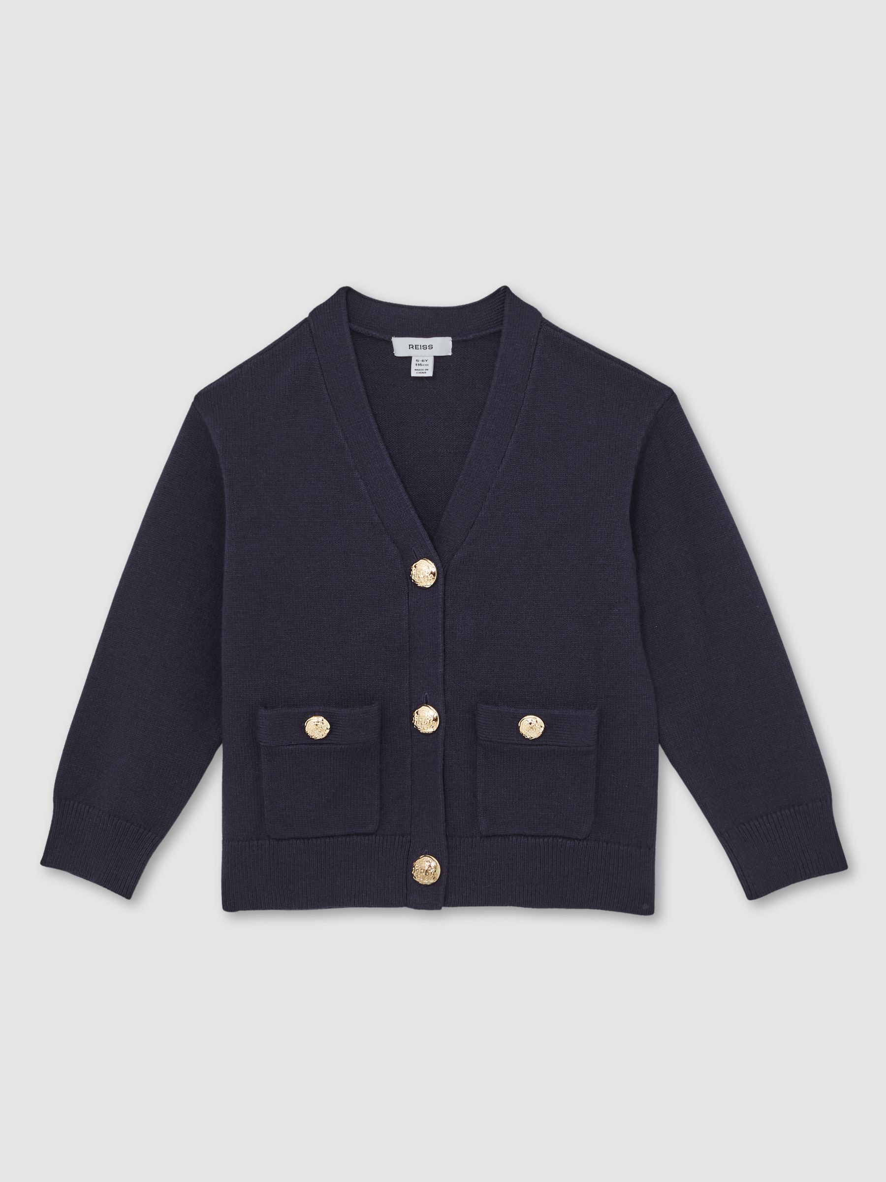 13-14 yrs Knitted Embossed-Button Cardigan in Navy - Image 1 of 3