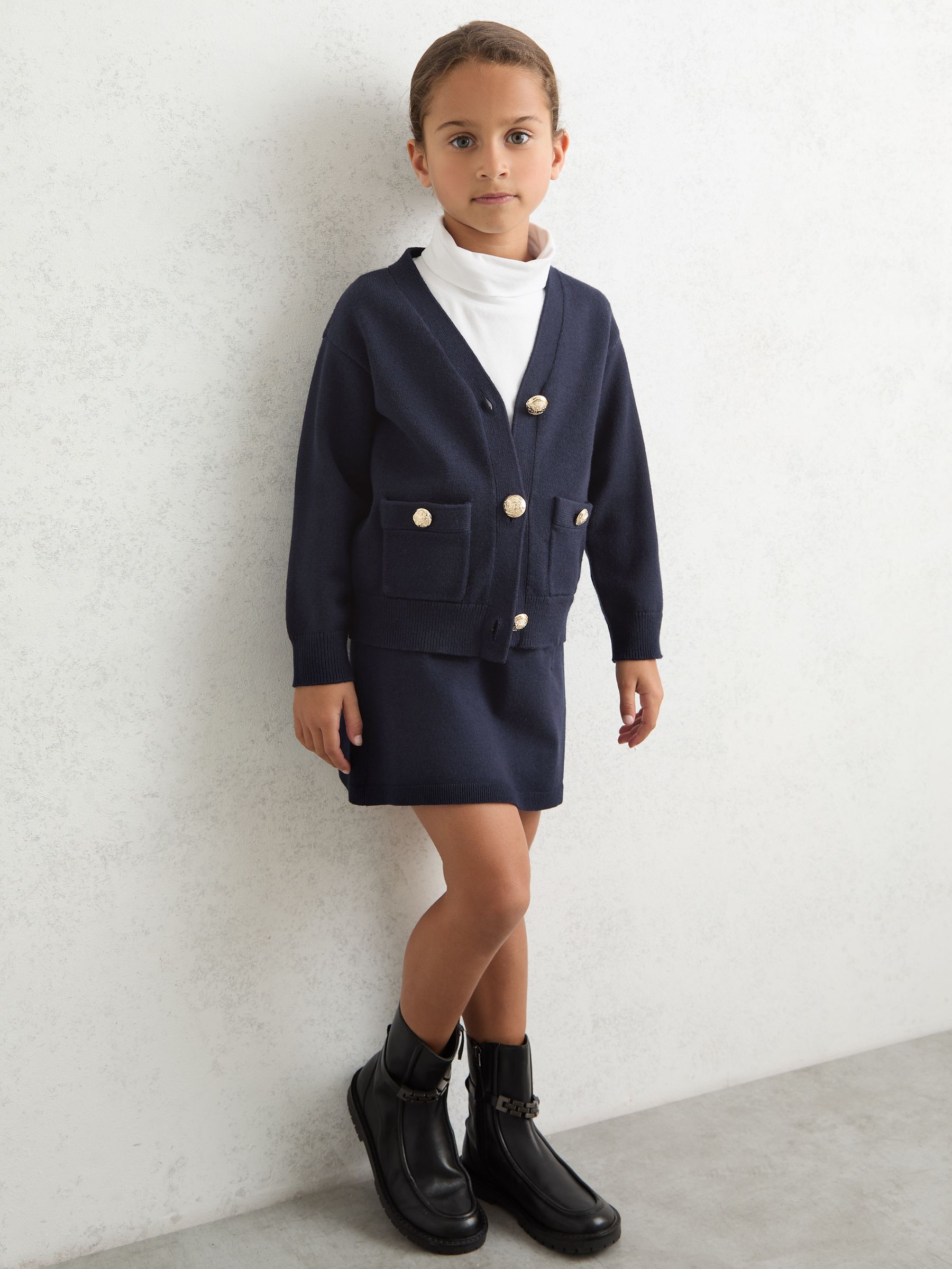 13-14 yrs Knitted Embossed-Button Cardigan in Navy - Image 2 of 3