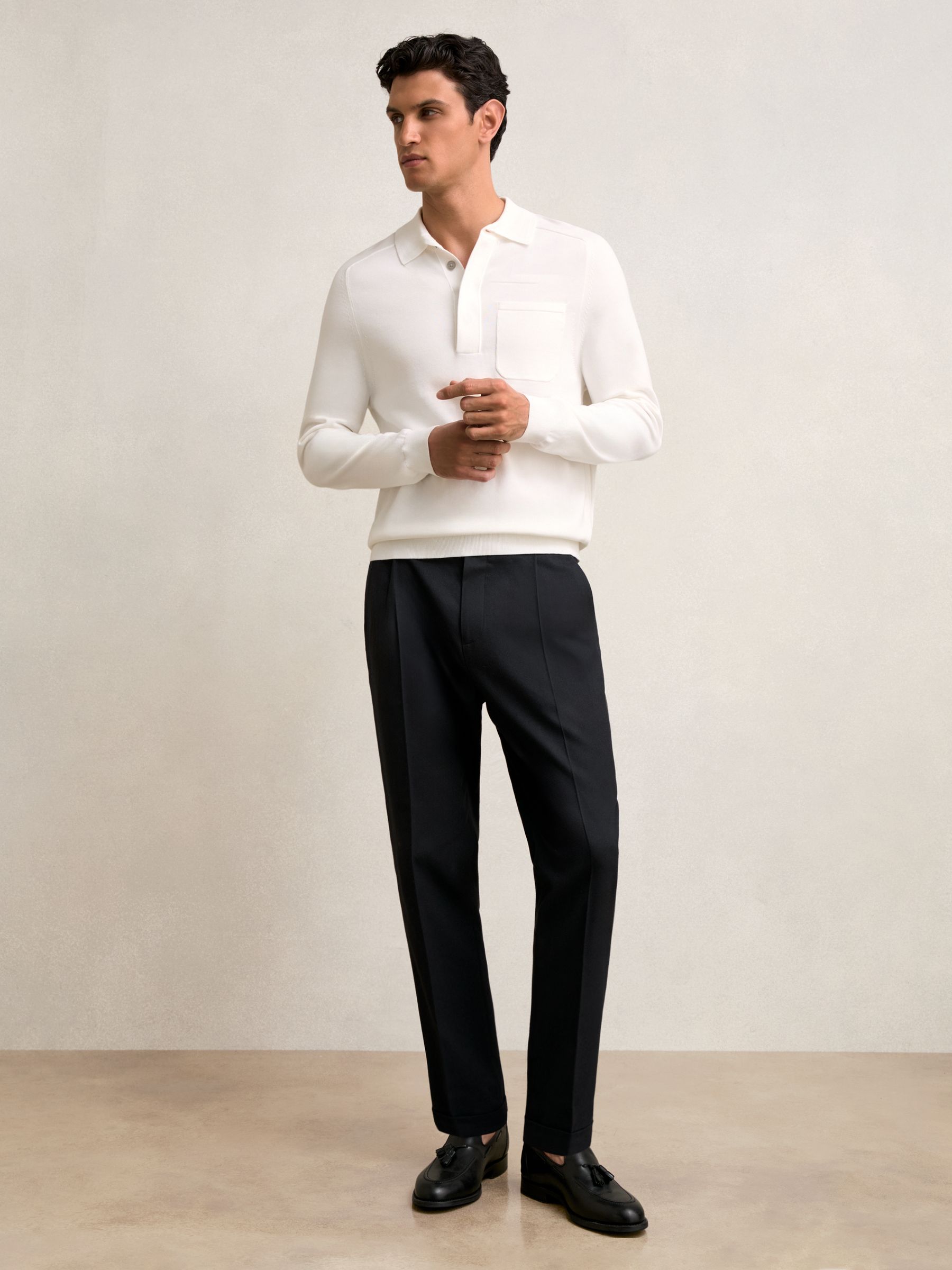 Regular Fit Herringbone Trousers With Cotton in Navy - Image 1 of 6 Regular Fit Herringbone Trousers With Cotton in Navy - Image 1 of 6