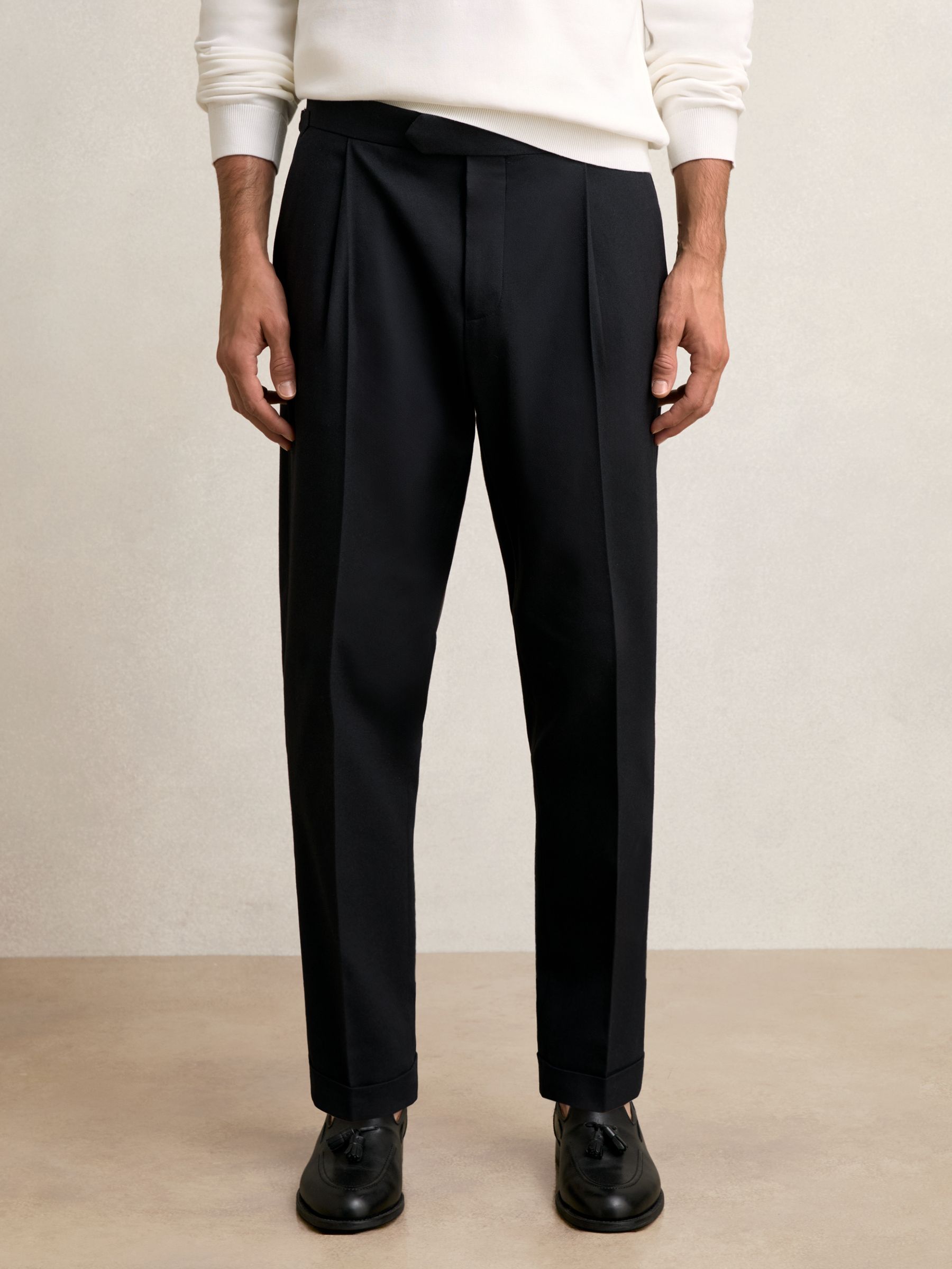 Regular Fit Herringbone Trousers With Cotton in Navy - Image 3 of 6