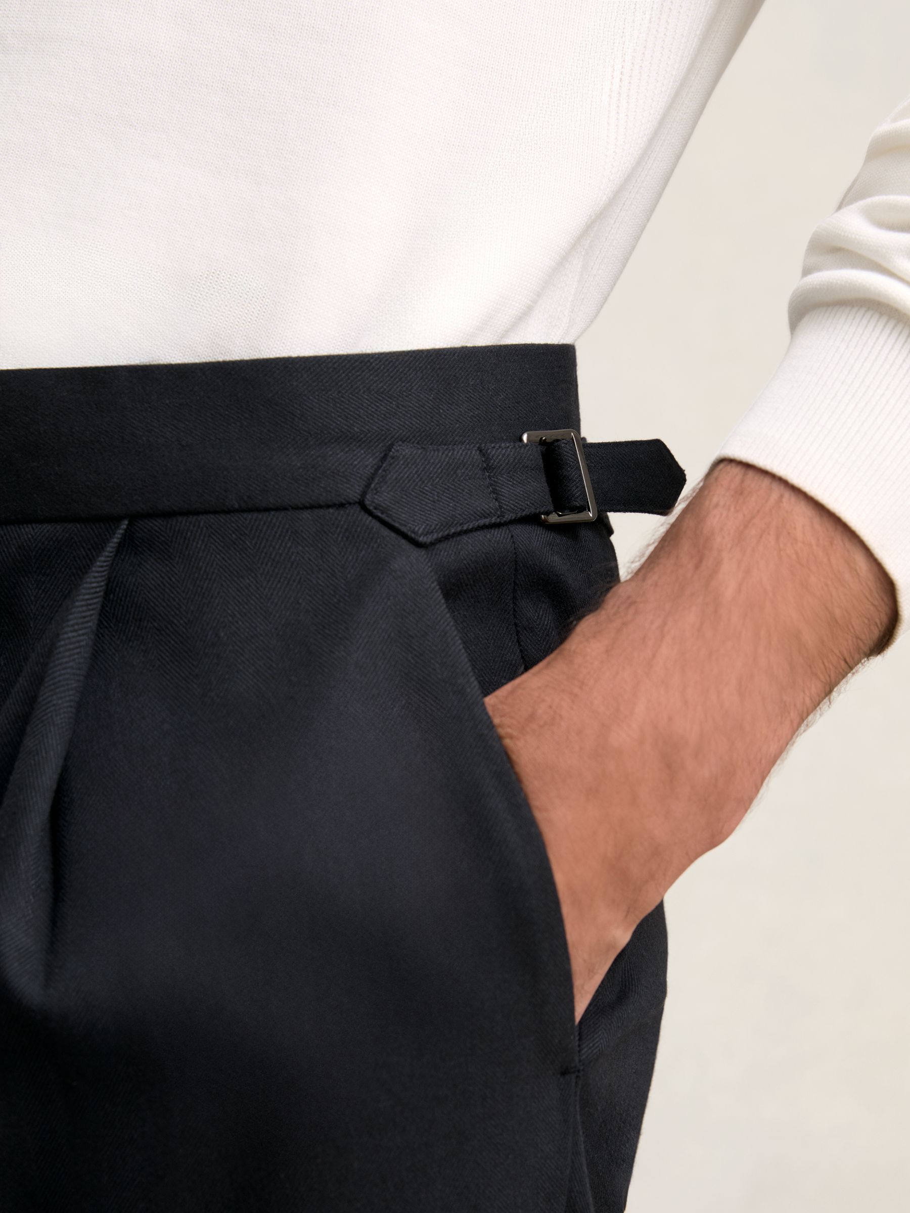 Regular Fit Herringbone Trousers With Cotton in Navy - Image 4 of 6
