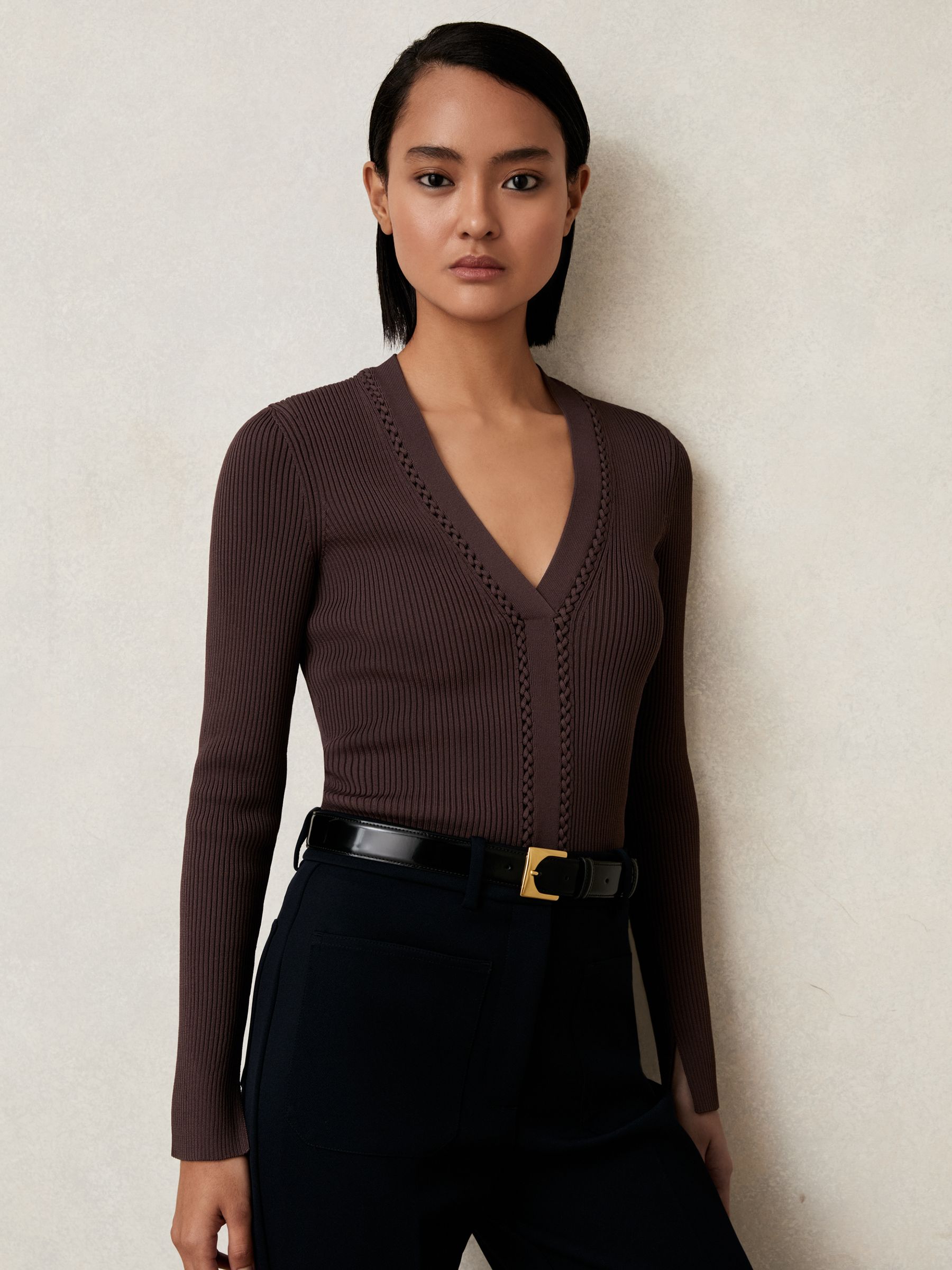 Craft-Stitch Rib-Knit Top in Mocha Brown - Image 1 of 7