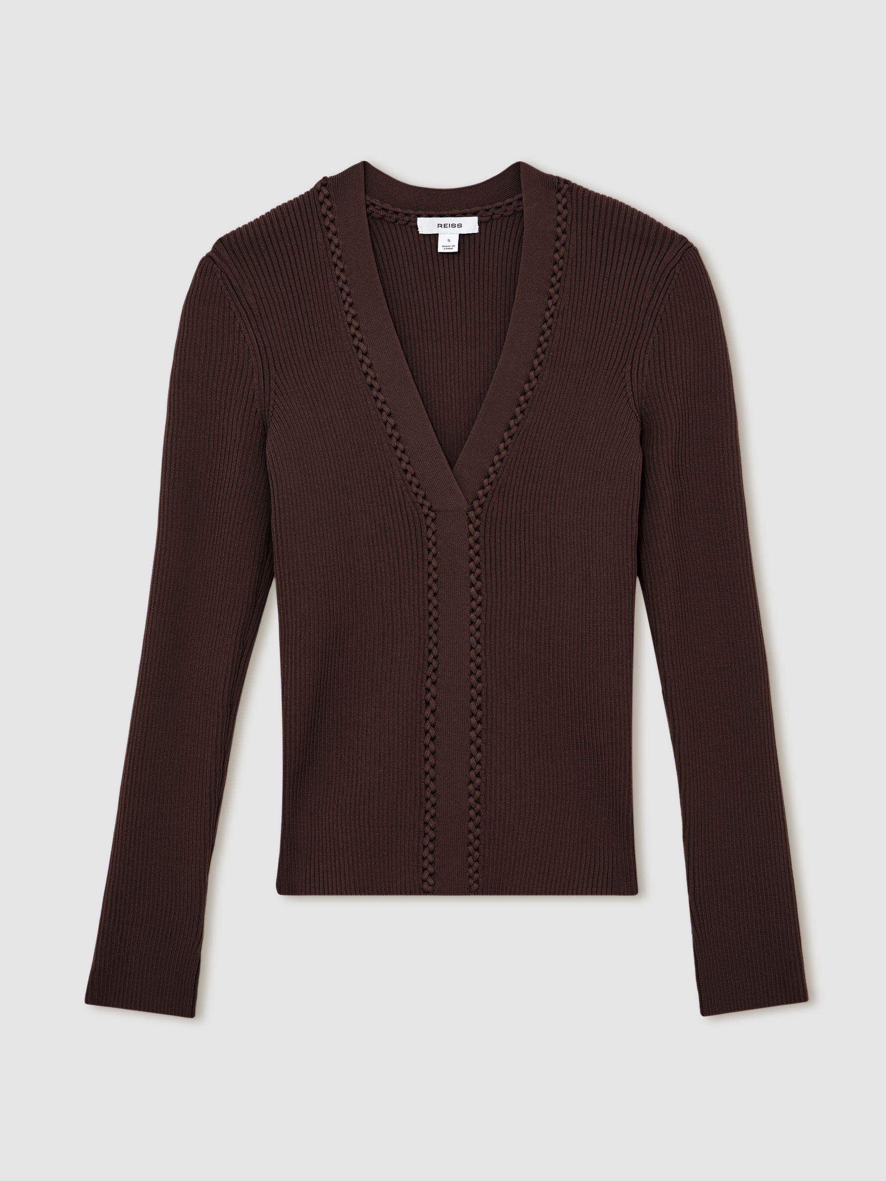 Craft-Stitch Rib-Knit Top in Mocha Brown - Image 2 of 7