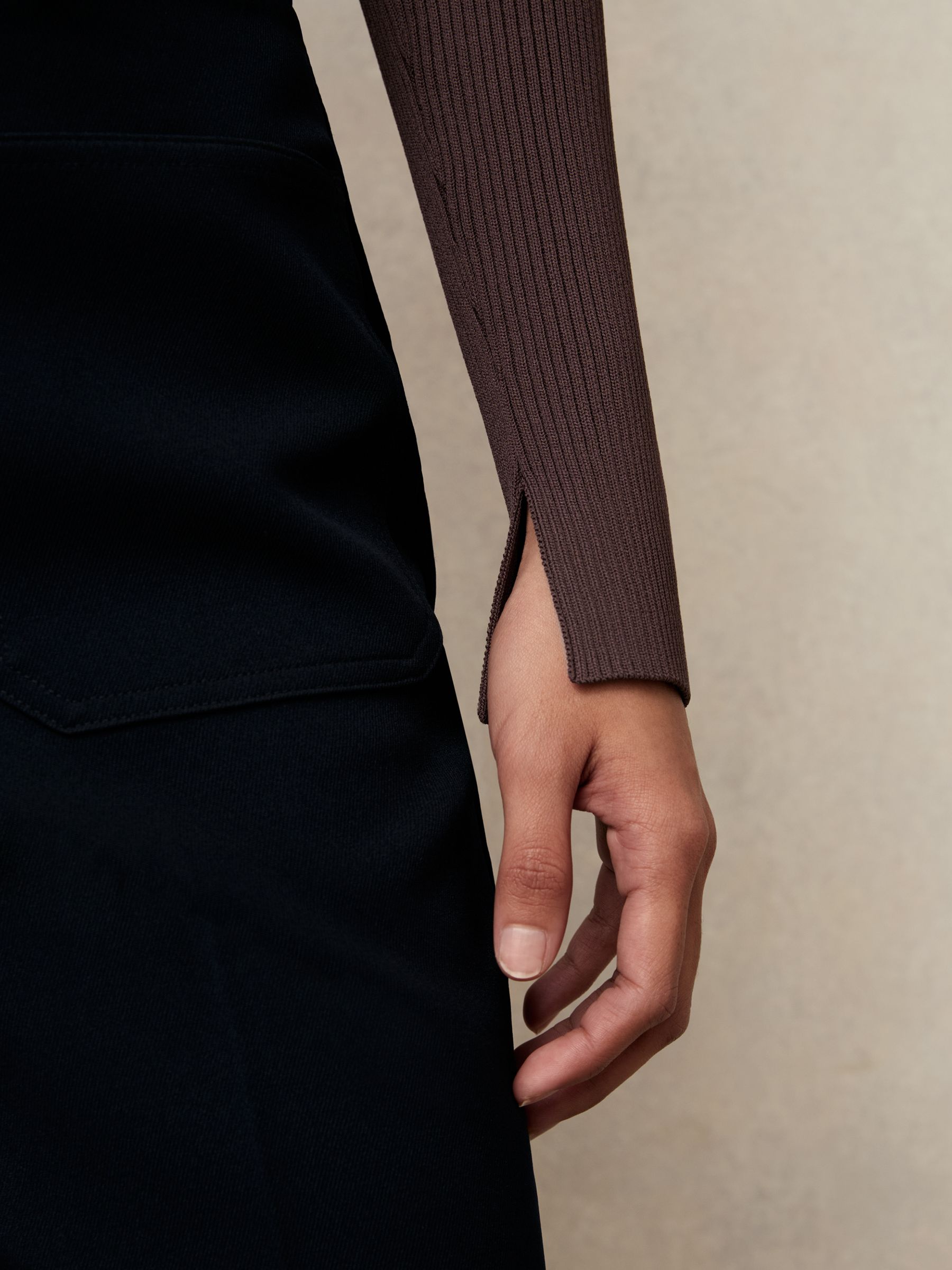 Craft-Stitch Rib-Knit Top in Mocha Brown - Image 3 of 7