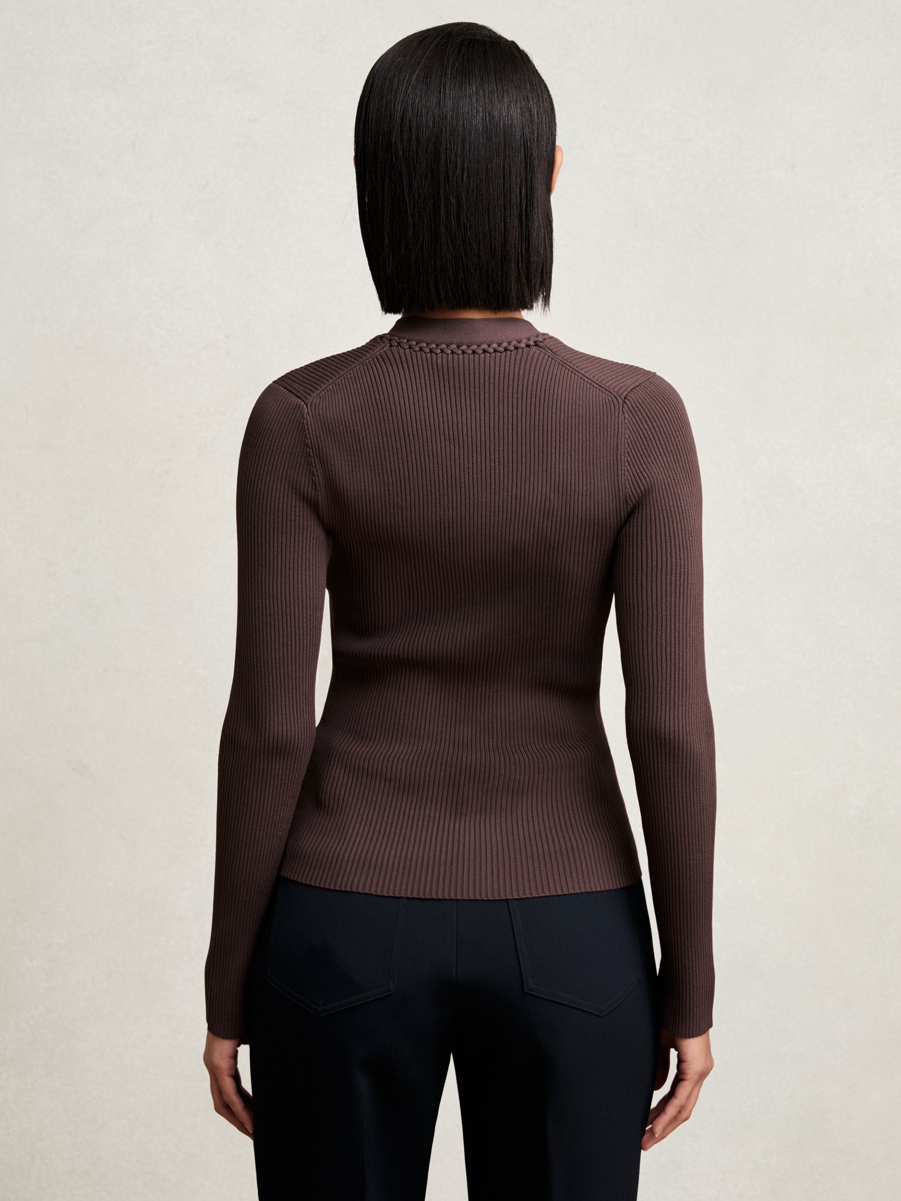 Craft-Stitch Rib-Knit Top in Mocha Brown - image 5
